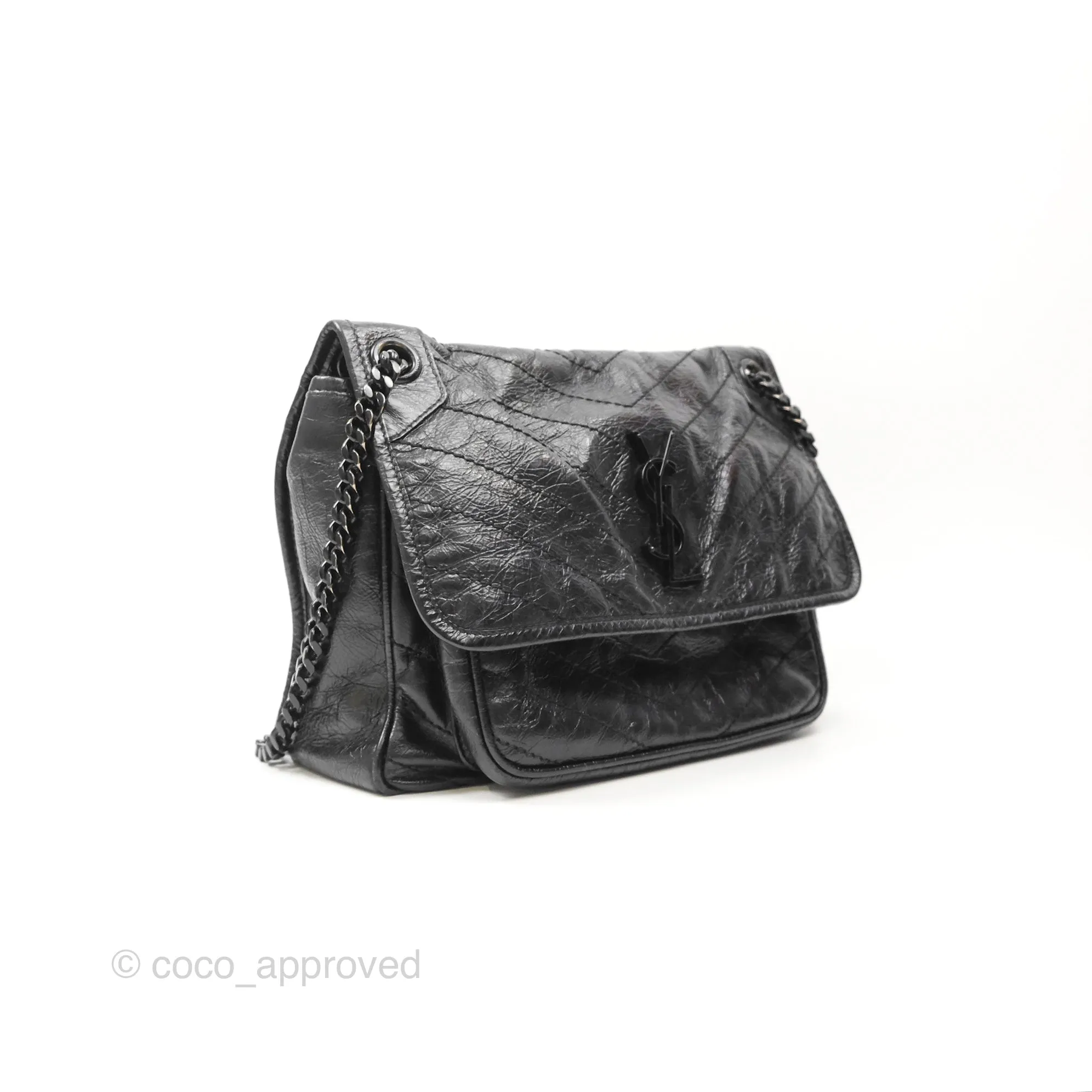 Saint Laurent Medium Niki Chain Bag Crinkled Calfskin So Black