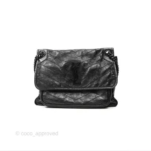 Saint Laurent Medium Niki Chain Bag Crinkled Calfskin So Black