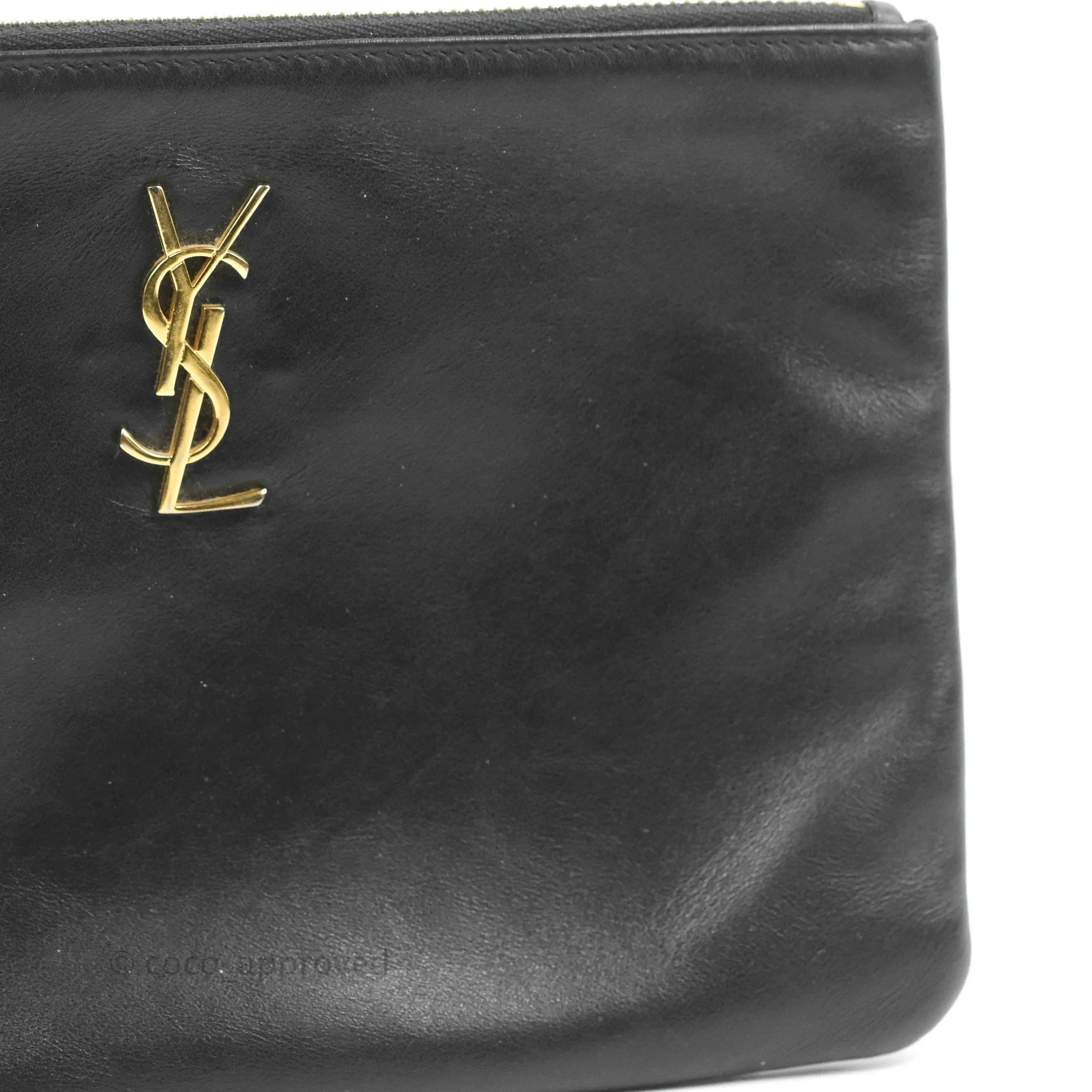 Saint Laurent Monogram Pouch Bag Black Gold Hardware