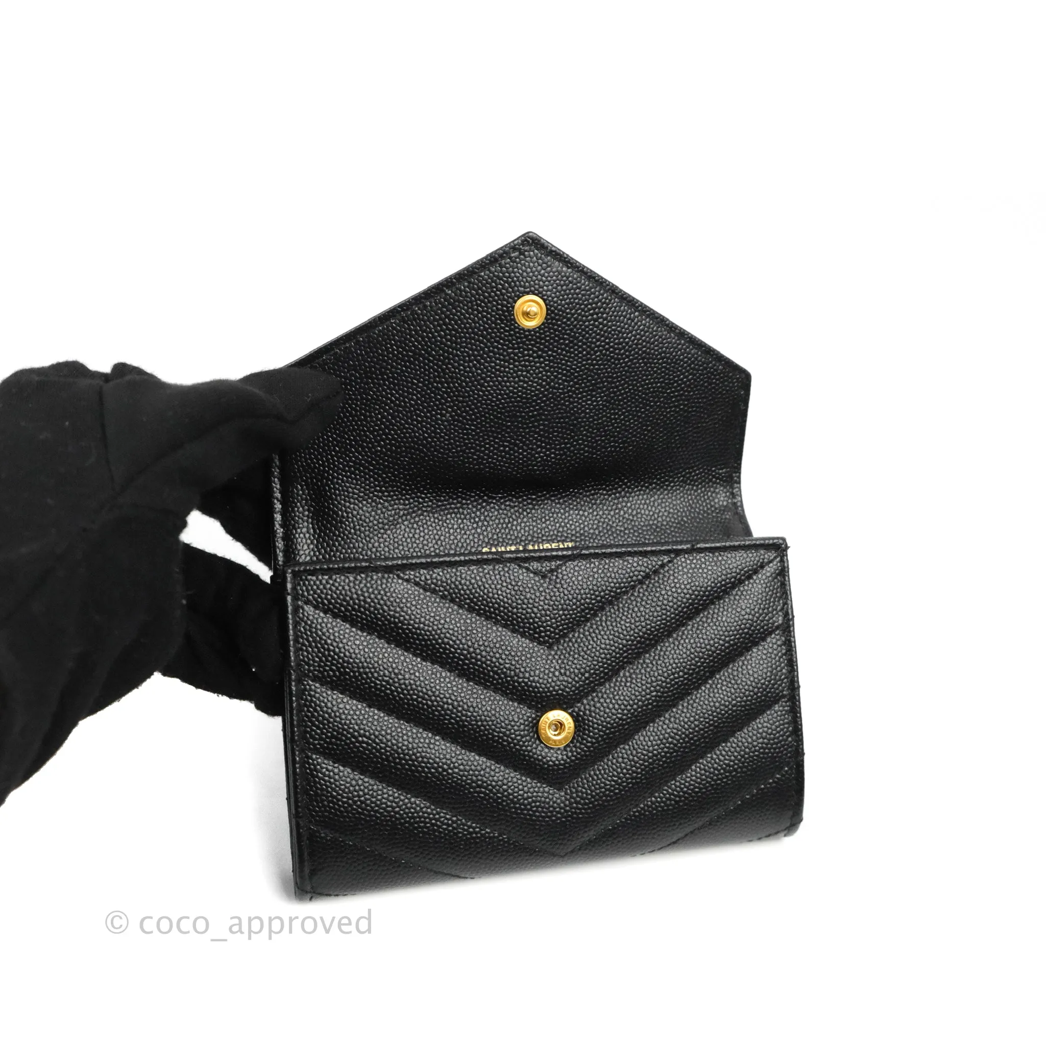 Saint Laurent Monogramme Envelope Wallet Black Grained Calfskin Gold Hardware