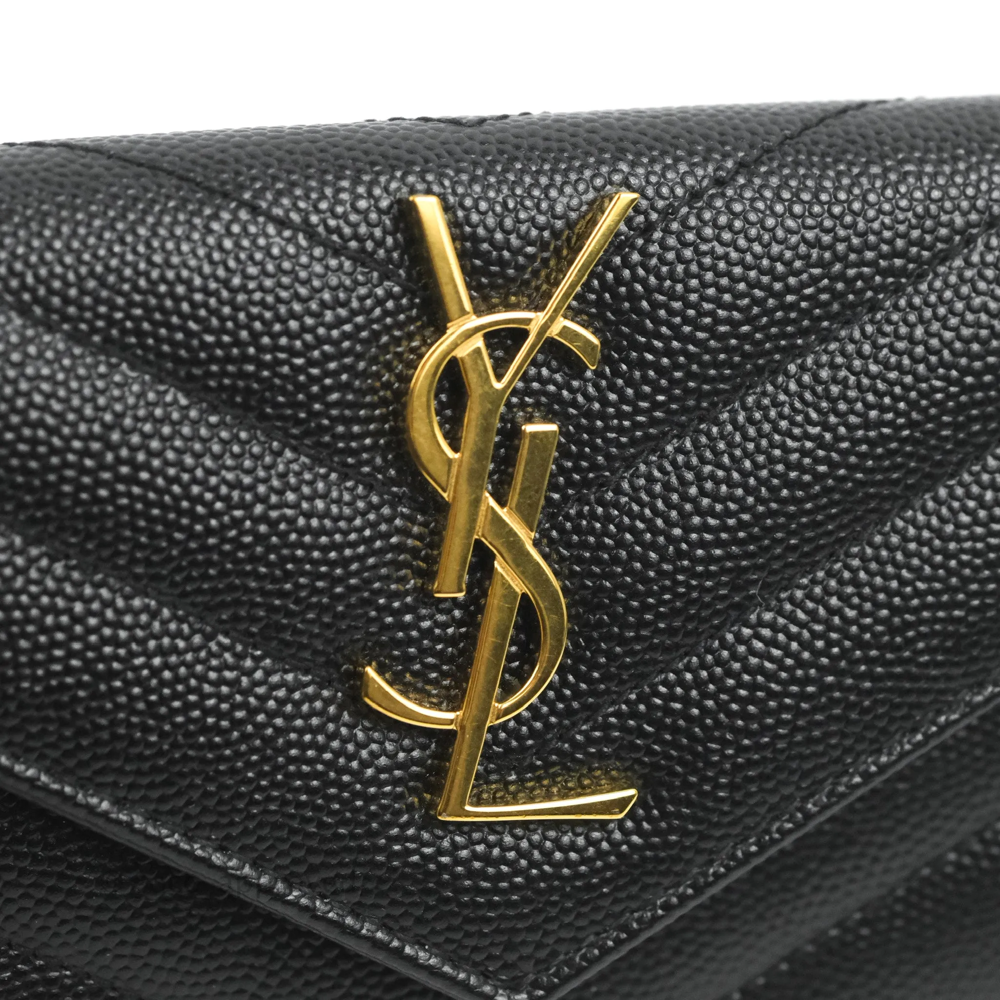 Saint Laurent Monogramme Envelope Wallet Black Grained Calfskin Gold Hardware