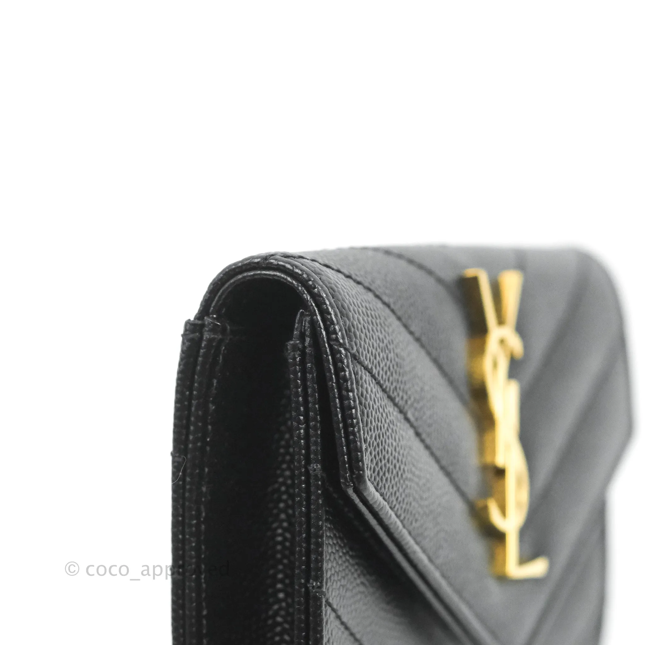 Saint Laurent Monogramme Envelope Wallet Black Grained Calfskin Gold Hardware