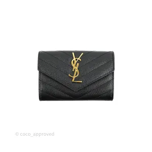 Saint Laurent Monogramme Envelope Wallet Black Grained Calfskin Gold Hardware