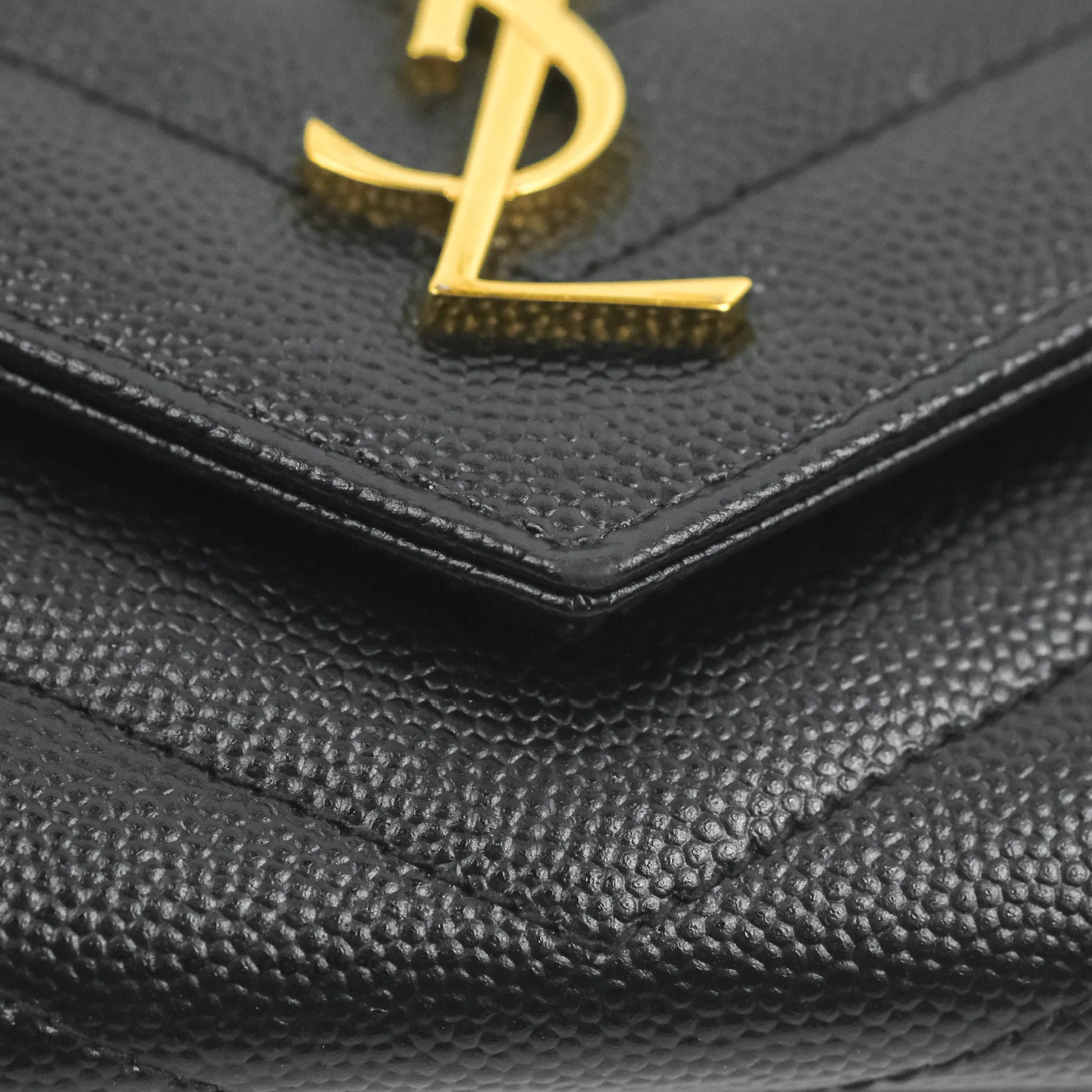 Saint Laurent Monogramme Envelope Wallet Black Grained Calfskin Gold Hardware