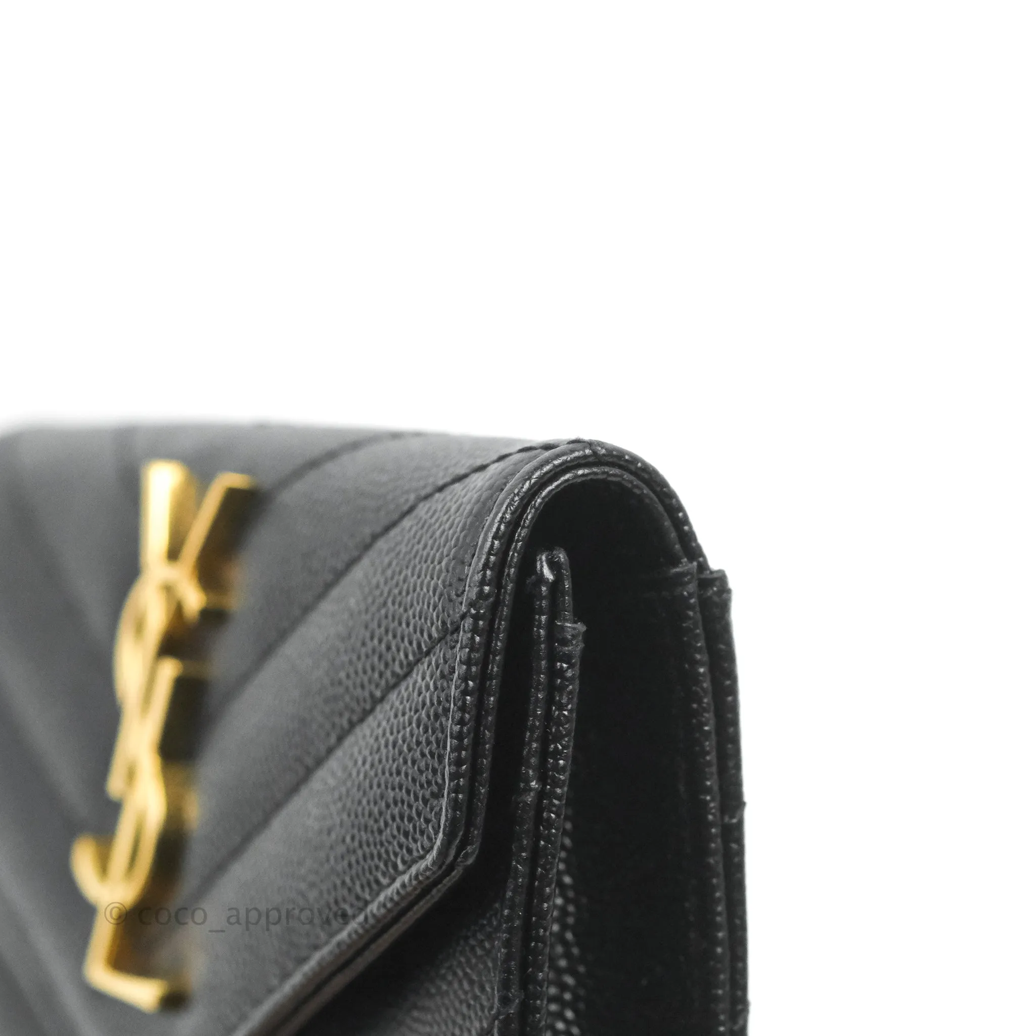 Saint Laurent Monogramme Envelope Wallet Black Grained Calfskin Gold Hardware