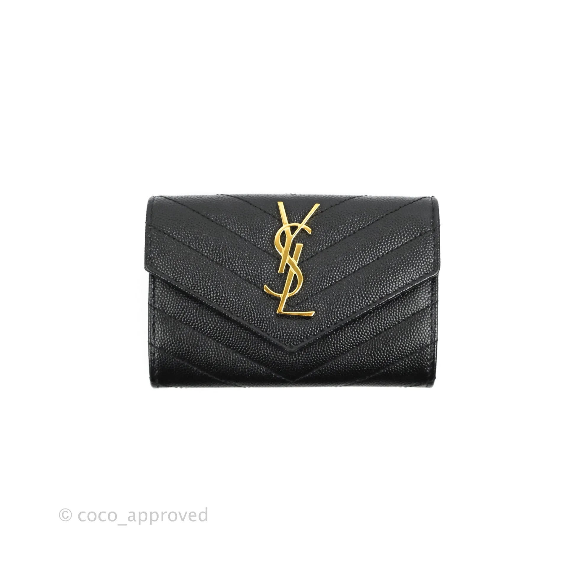 Saint Laurent Monogramme Envelope Wallet Black Grained Calfskin Gold Hardware