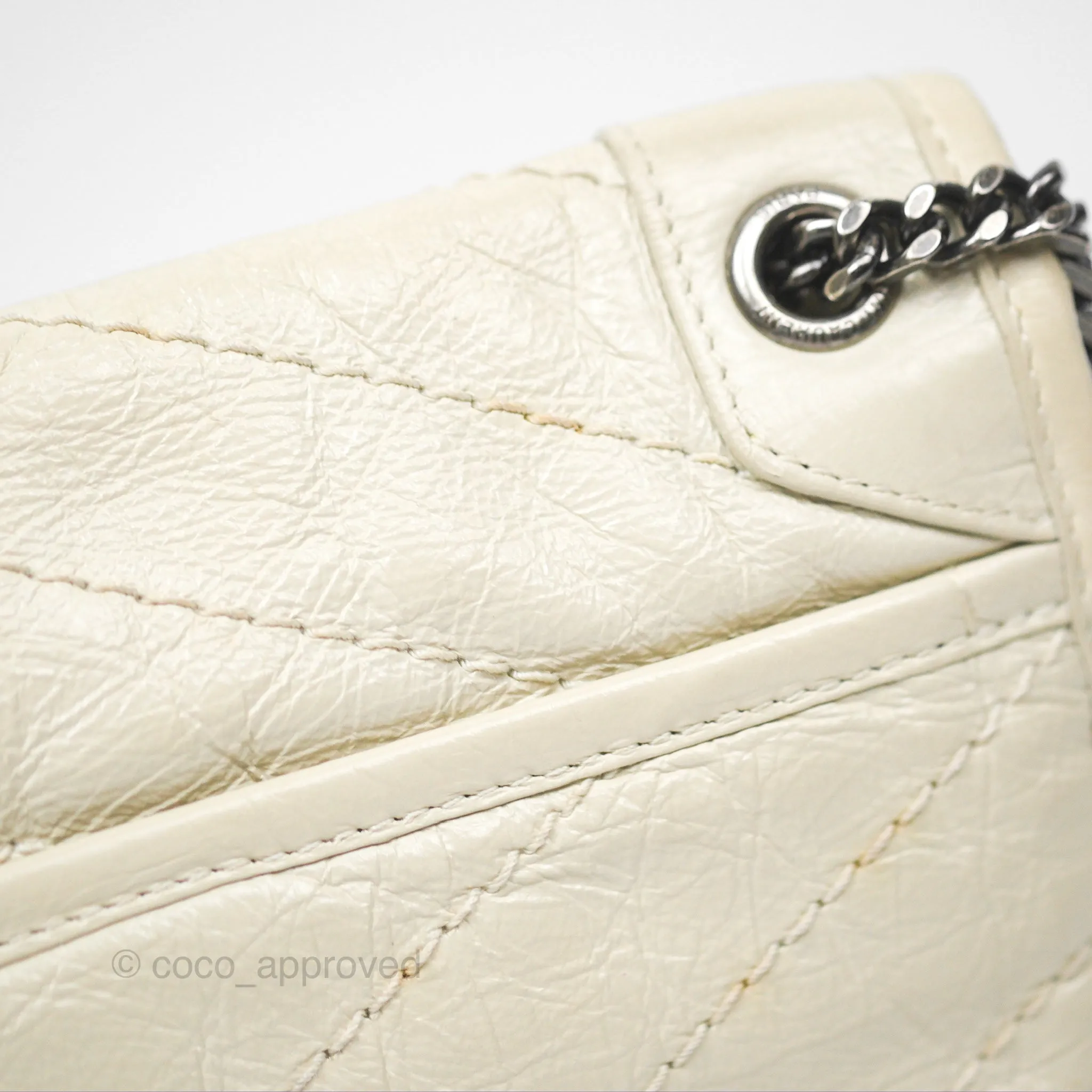 Saint Laurent Niki Baby Chain Bag Blanc Vintage Calfskin Brushed Palladium Hardware