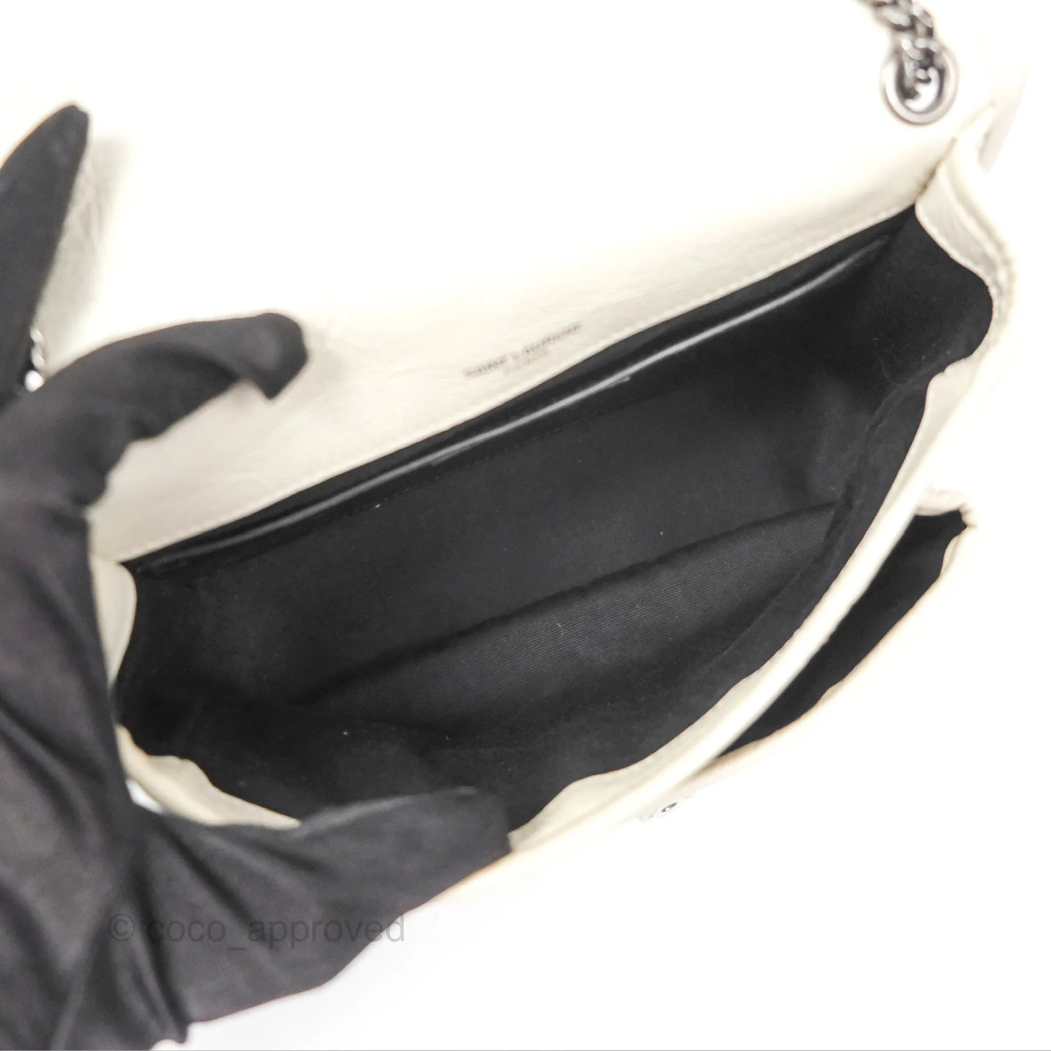 Saint Laurent Niki Baby Chain Bag Blanc Vintage Calfskin Brushed Palladium Hardware
