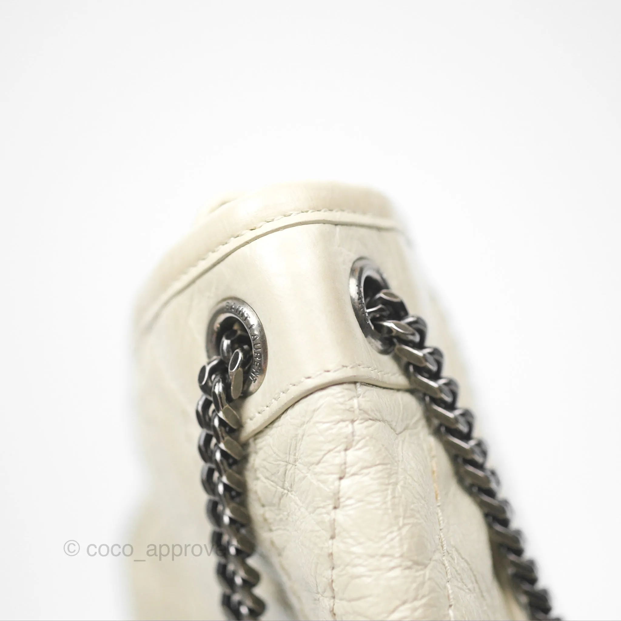 Saint Laurent Niki Baby Chain Bag Blanc Vintage Calfskin Brushed Palladium Hardware