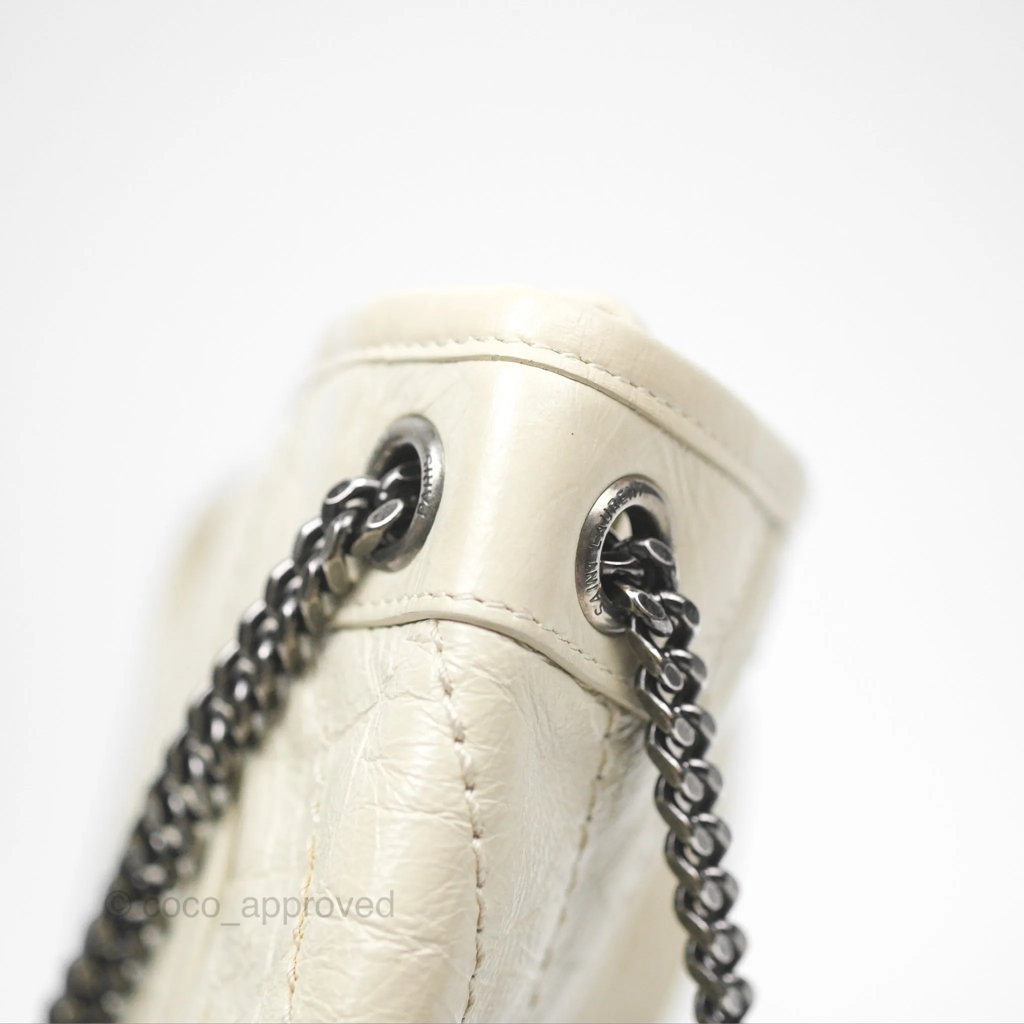 Saint Laurent Niki Baby Chain Bag Blanc Vintage Calfskin Brushed Palladium Hardware