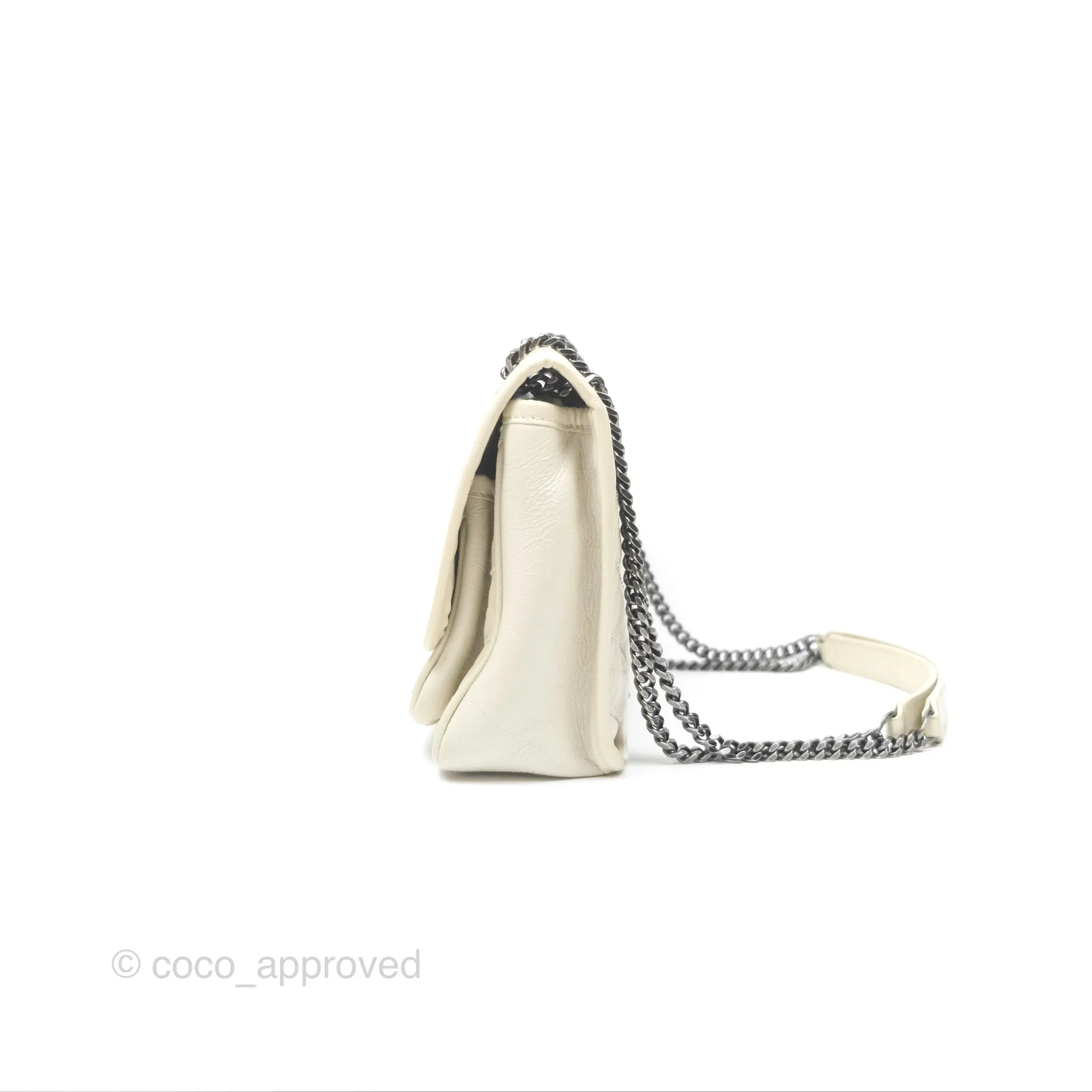 Saint Laurent Niki Baby Chain Bag Blanc Vintage Calfskin Brushed Palladium Hardware