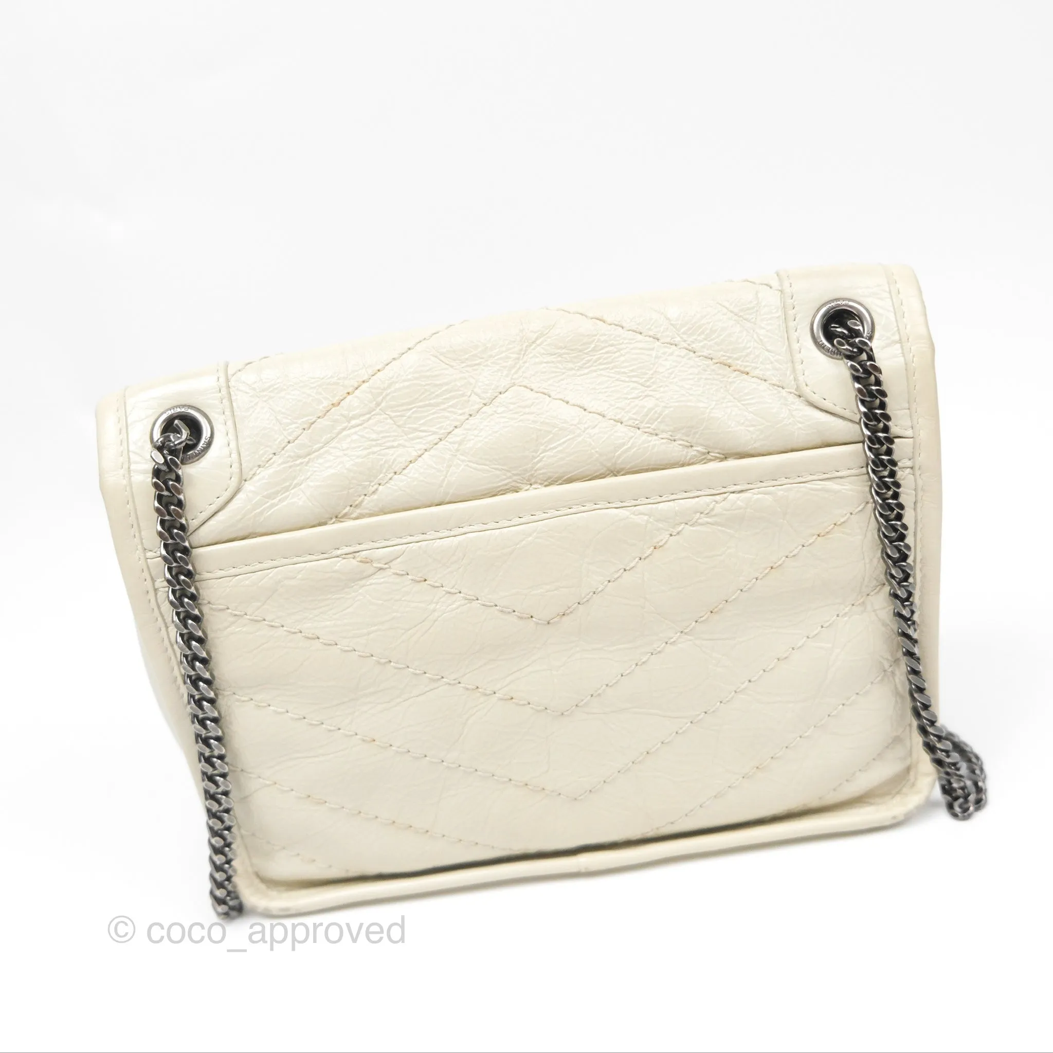 Saint Laurent Niki Baby Chain Bag Blanc Vintage Calfskin Brushed Palladium Hardware