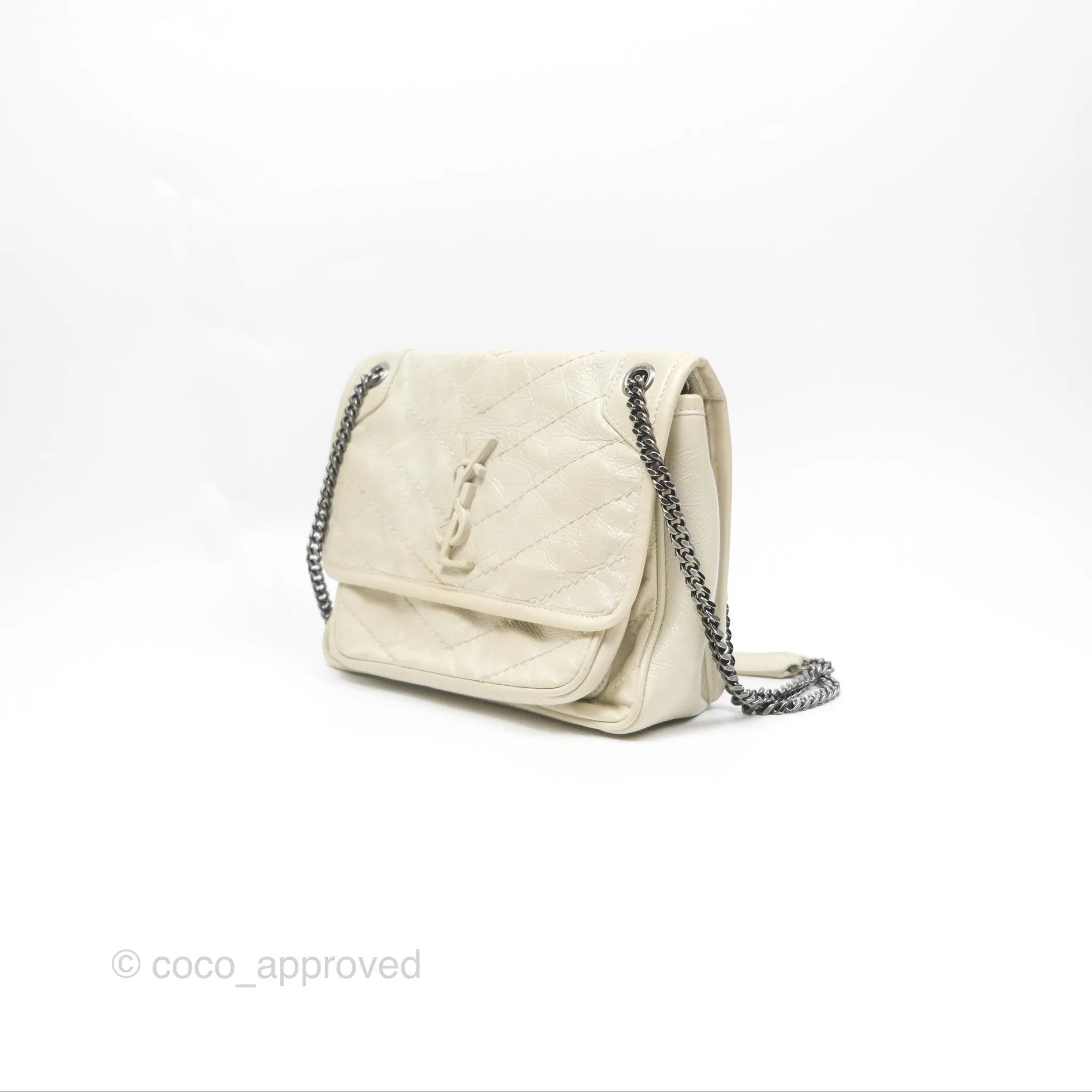 Saint Laurent Niki Baby Chain Bag Blanc Vintage Calfskin Brushed Palladium Hardware
