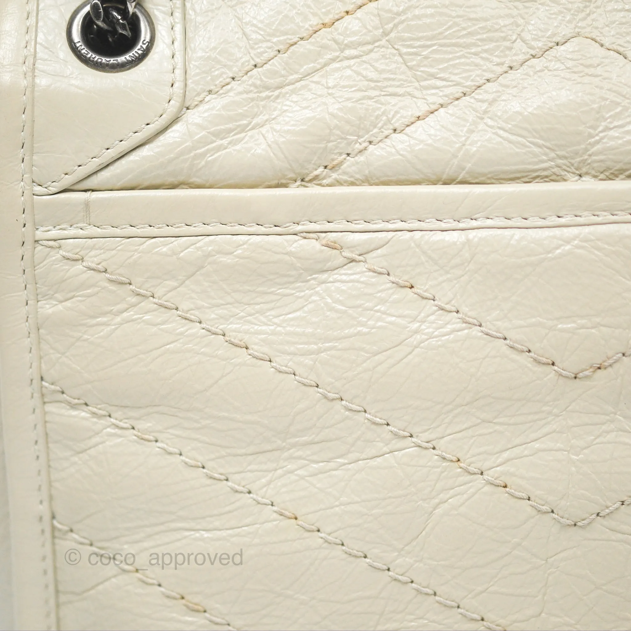Saint Laurent Niki Baby Chain Bag Blanc Vintage Calfskin Brushed Palladium Hardware
