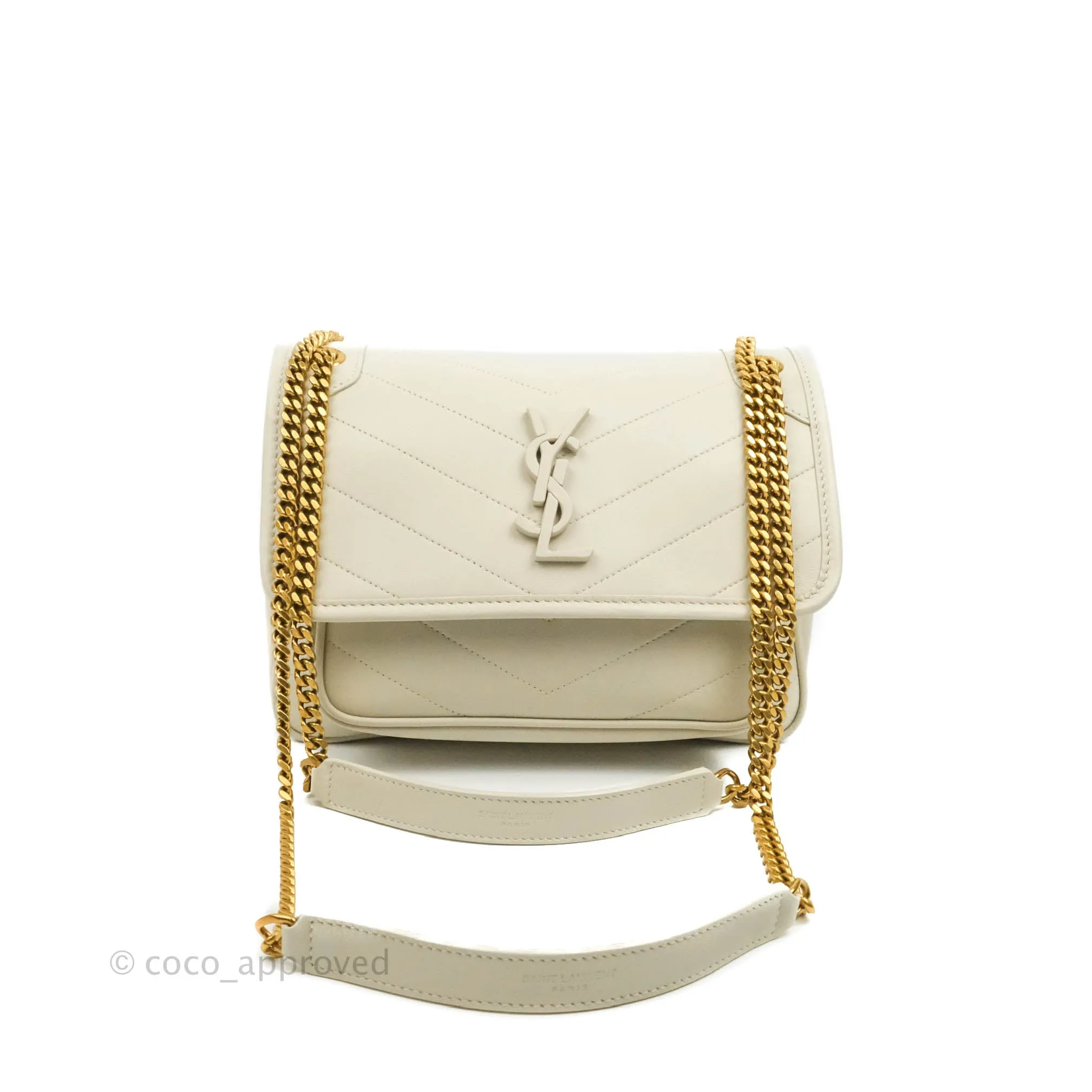 Saint Laurent Niki Baby Chain Bag Blanc Vintage Lambskin Gold Hardware