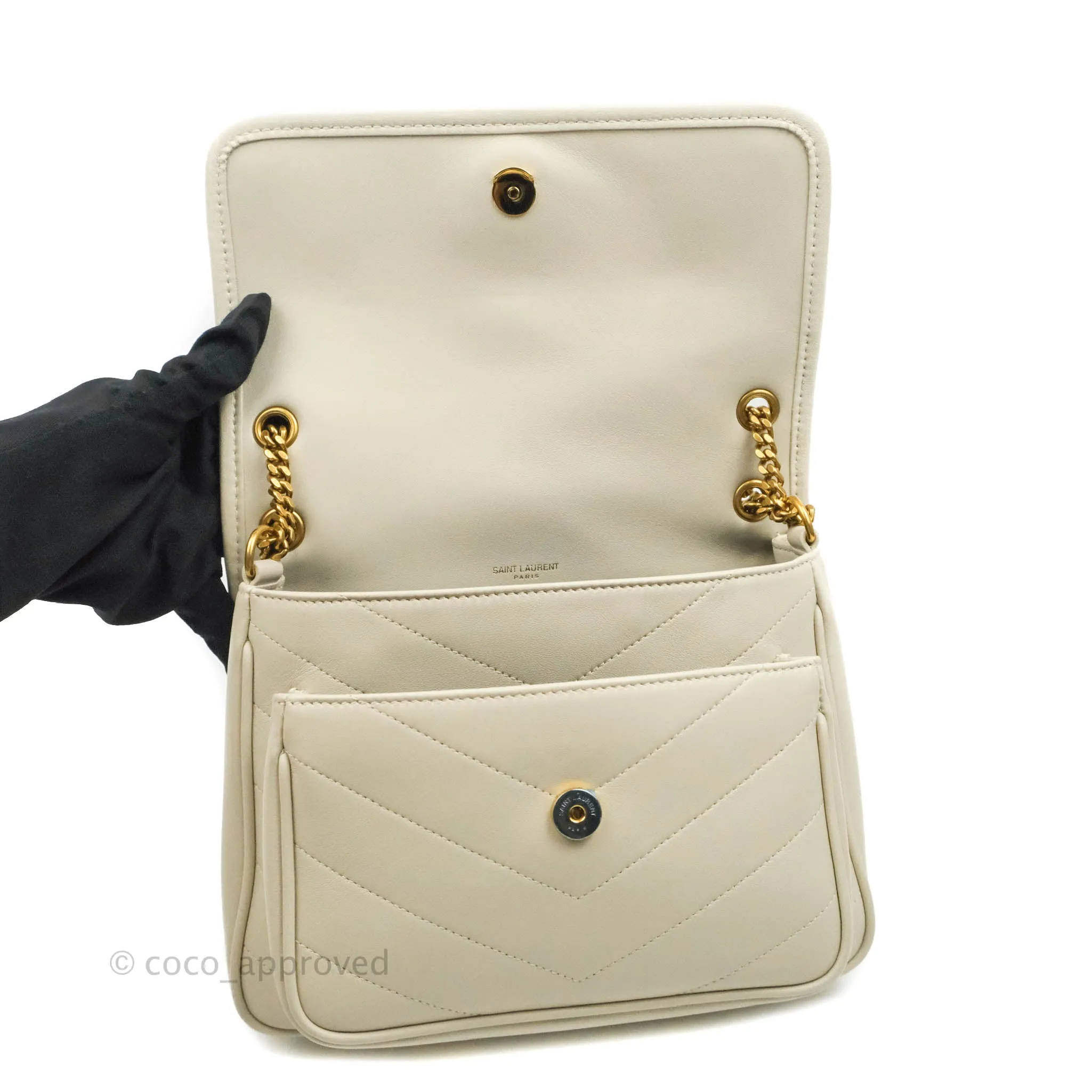 Saint Laurent Niki Baby Chain Bag Blanc Vintage Lambskin Gold Hardware