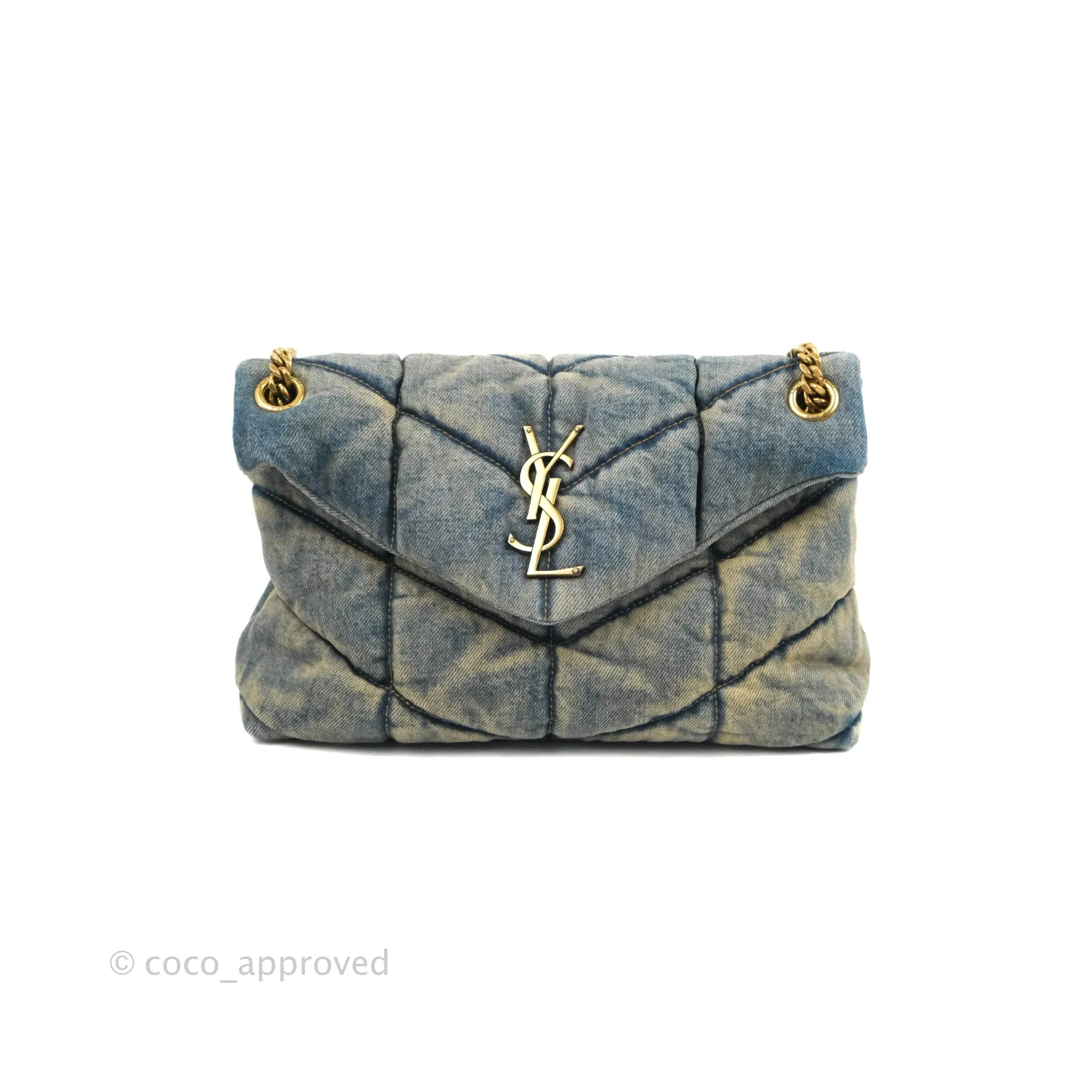 Saint Laurent Puffer Small Chain Bag Vintage Denim Suede Rodeo Blue