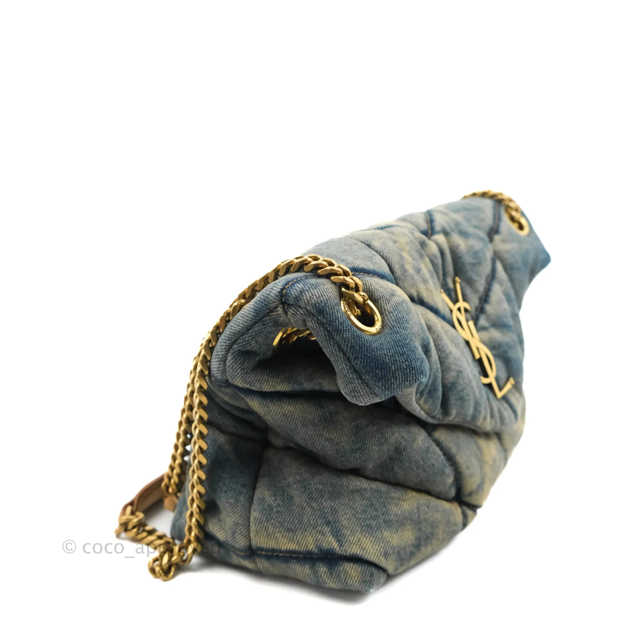 Saint Laurent Puffer Small Chain Bag Vintage Denim Suede Rodeo Blue