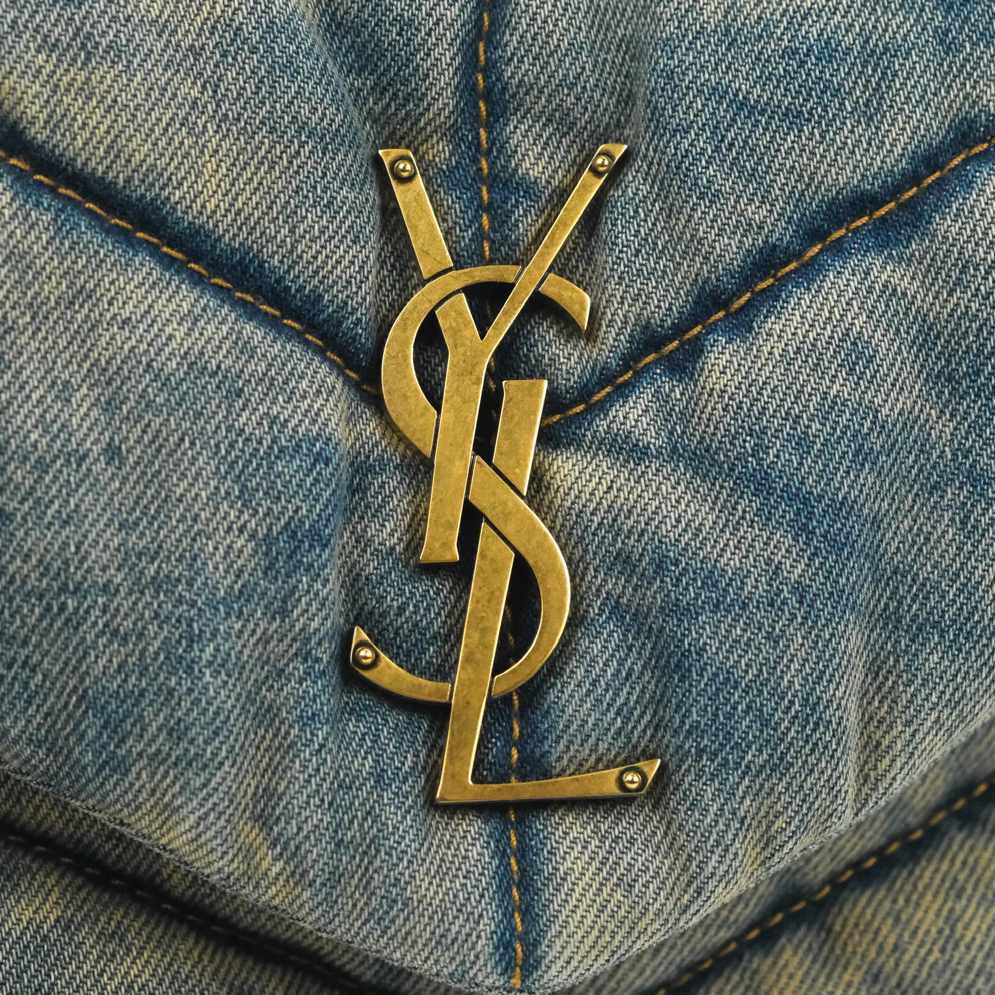 Saint Laurent Puffer Small Chain Bag Vintage Denim Suede Rodeo Blue