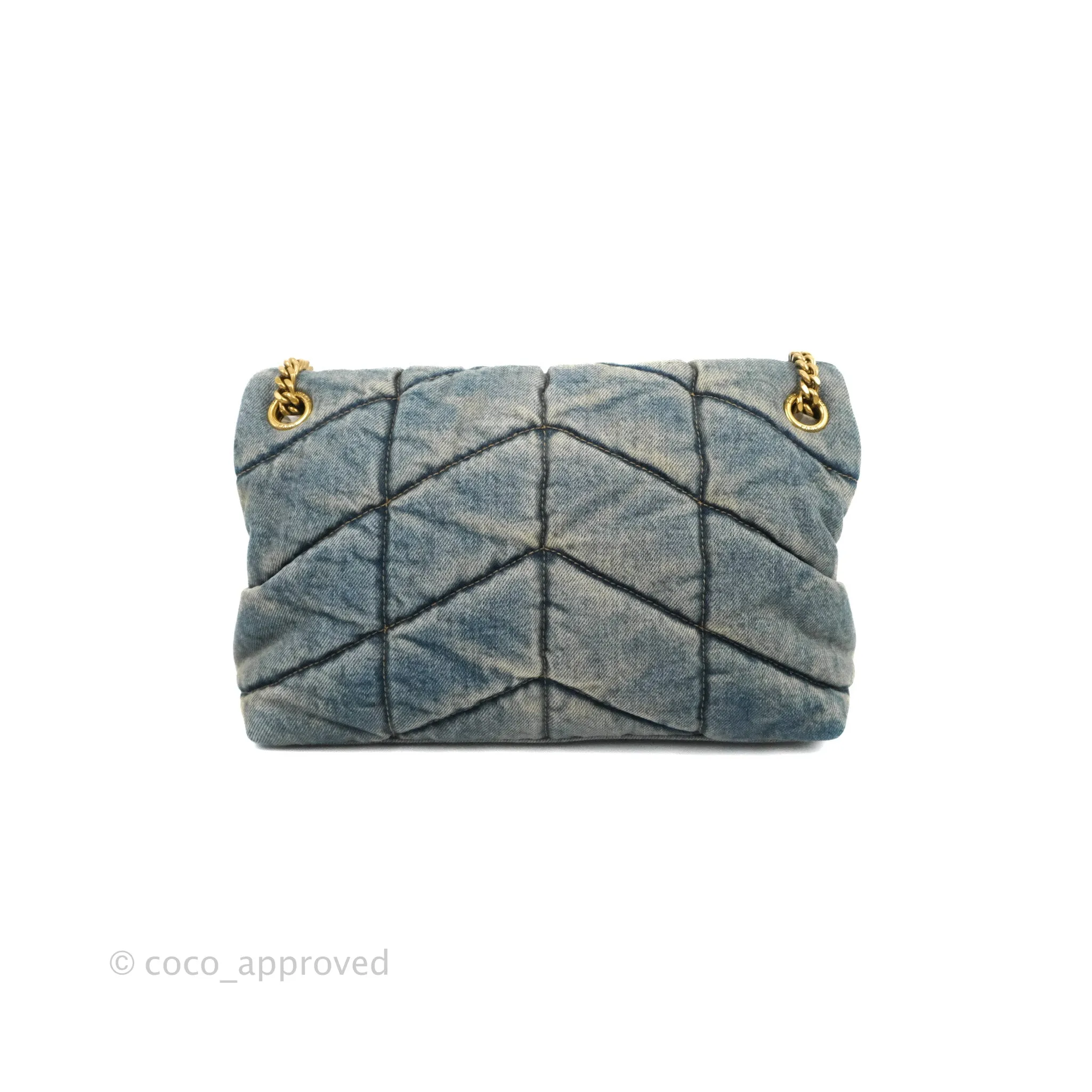 Saint Laurent Puffer Small Chain Bag Vintage Denim Suede Rodeo Blue