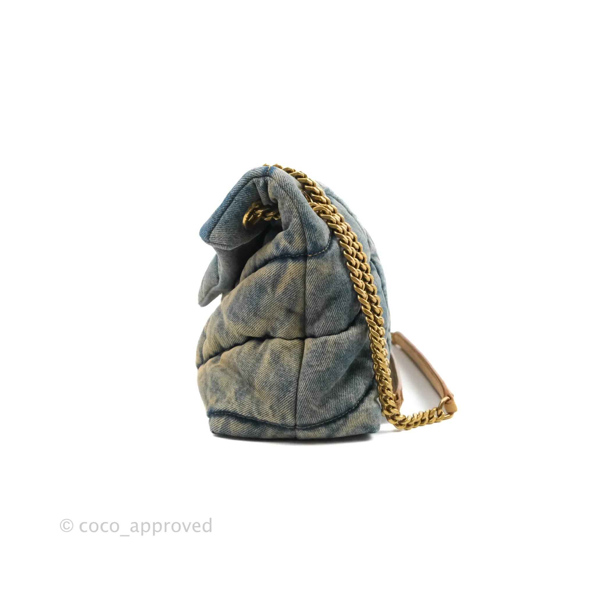 Saint Laurent Puffer Small Chain Bag Vintage Denim Suede Rodeo Blue