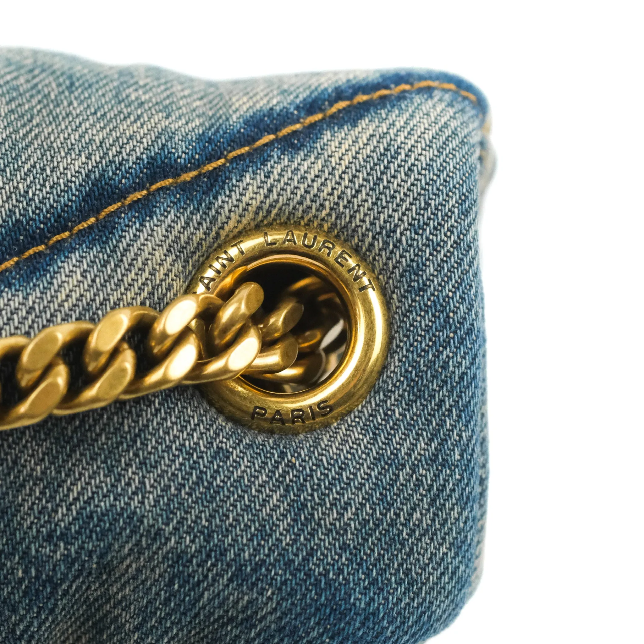 Saint Laurent Puffer Small Chain Bag Vintage Denim Suede Rodeo Blue