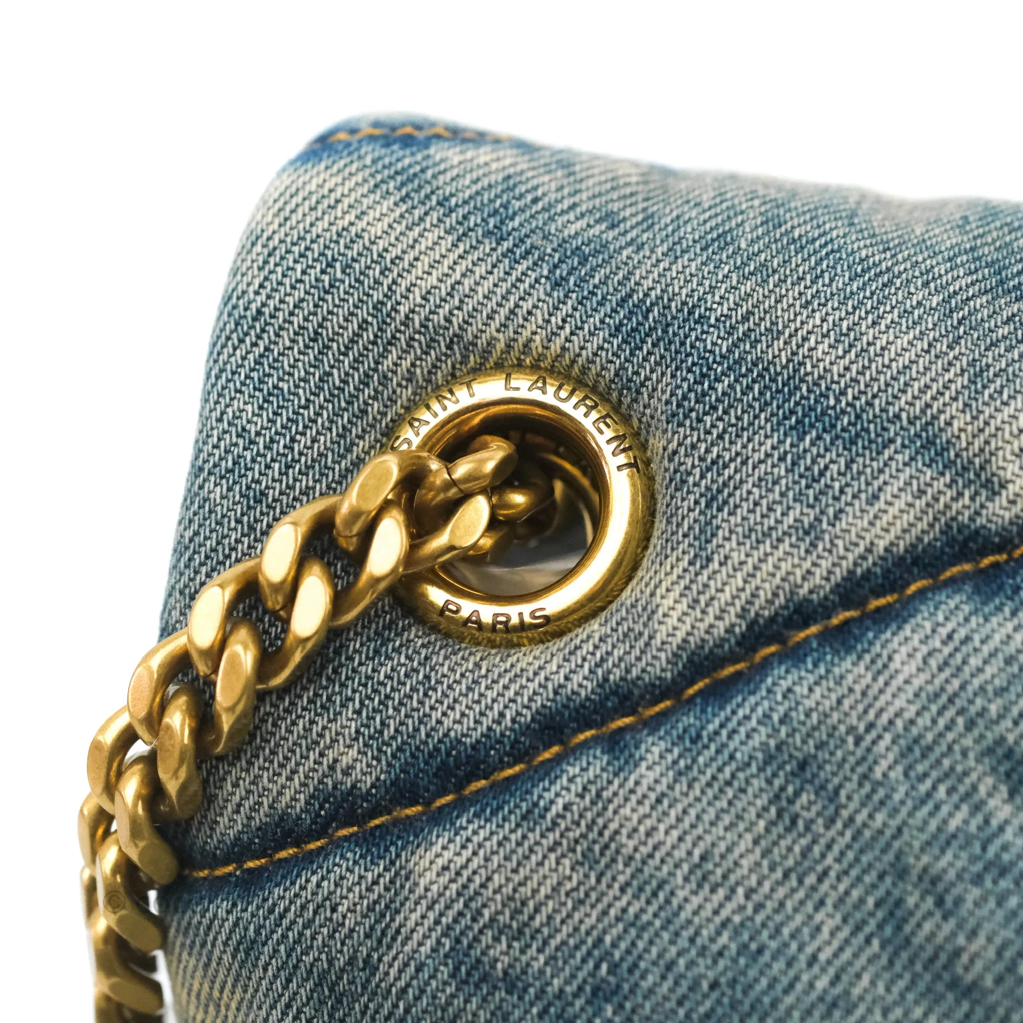 Saint Laurent Puffer Small Chain Bag Vintage Denim Suede Rodeo Blue