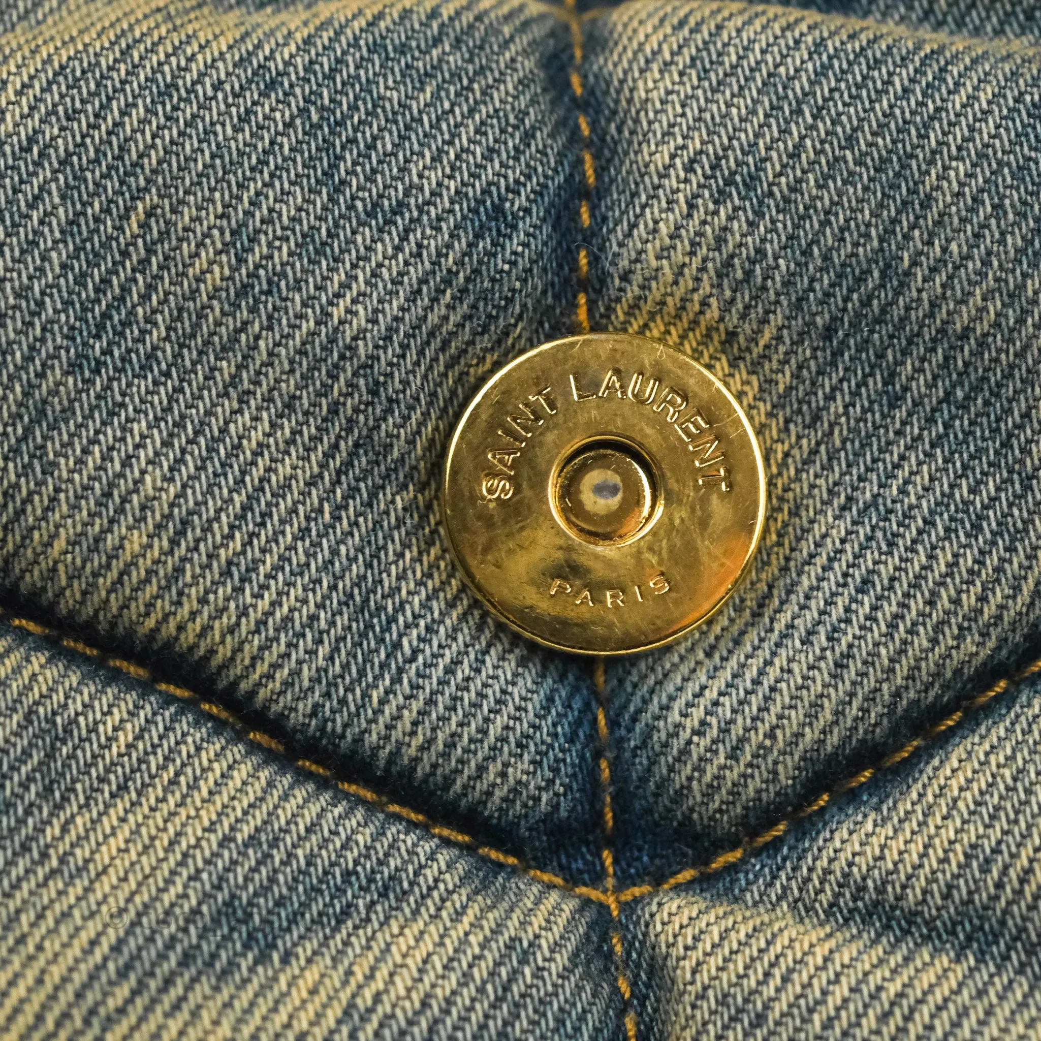 Saint Laurent Puffer Small Chain Bag Vintage Denim Suede Rodeo Blue