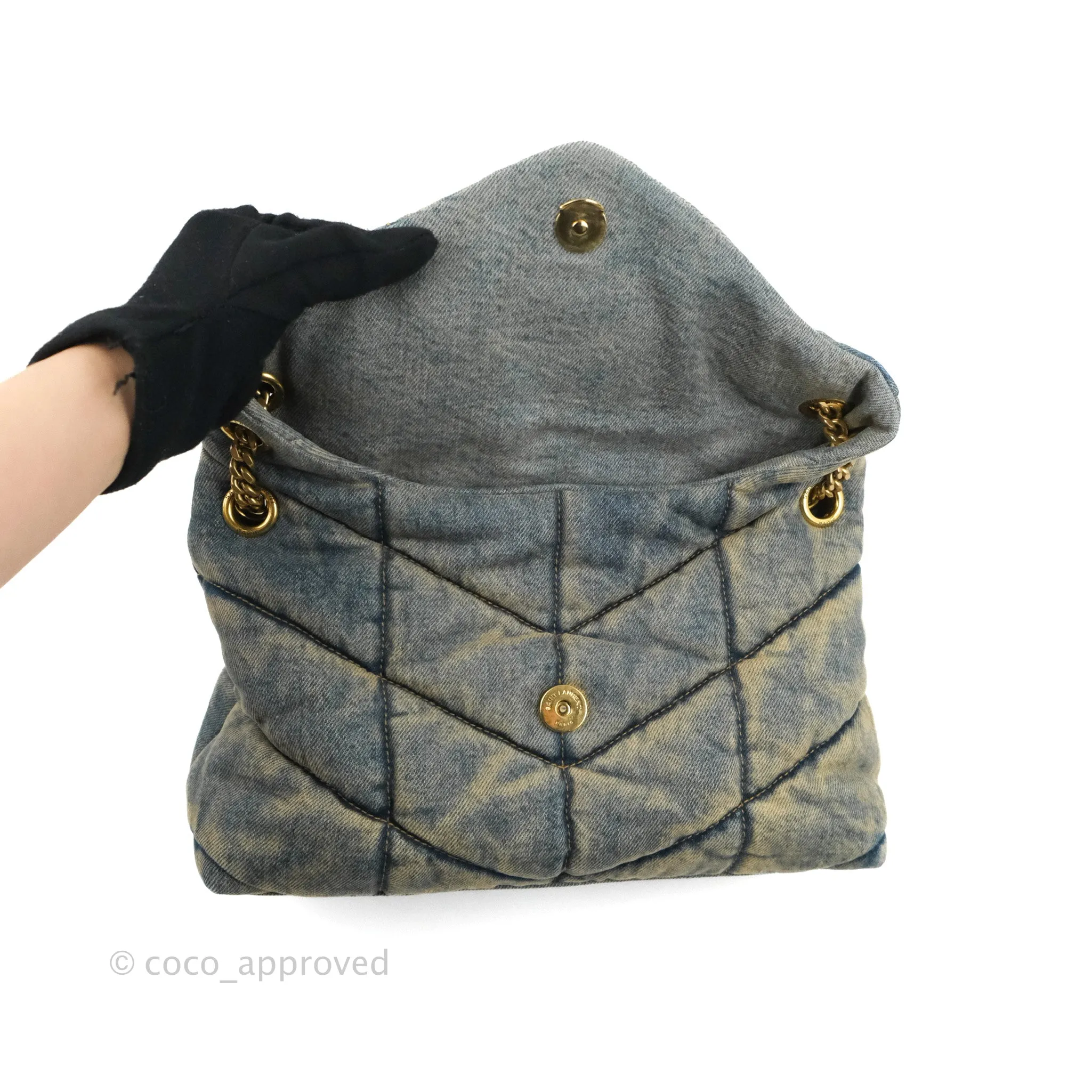 Saint Laurent Puffer Small Chain Bag Vintage Denim Suede Rodeo Blue