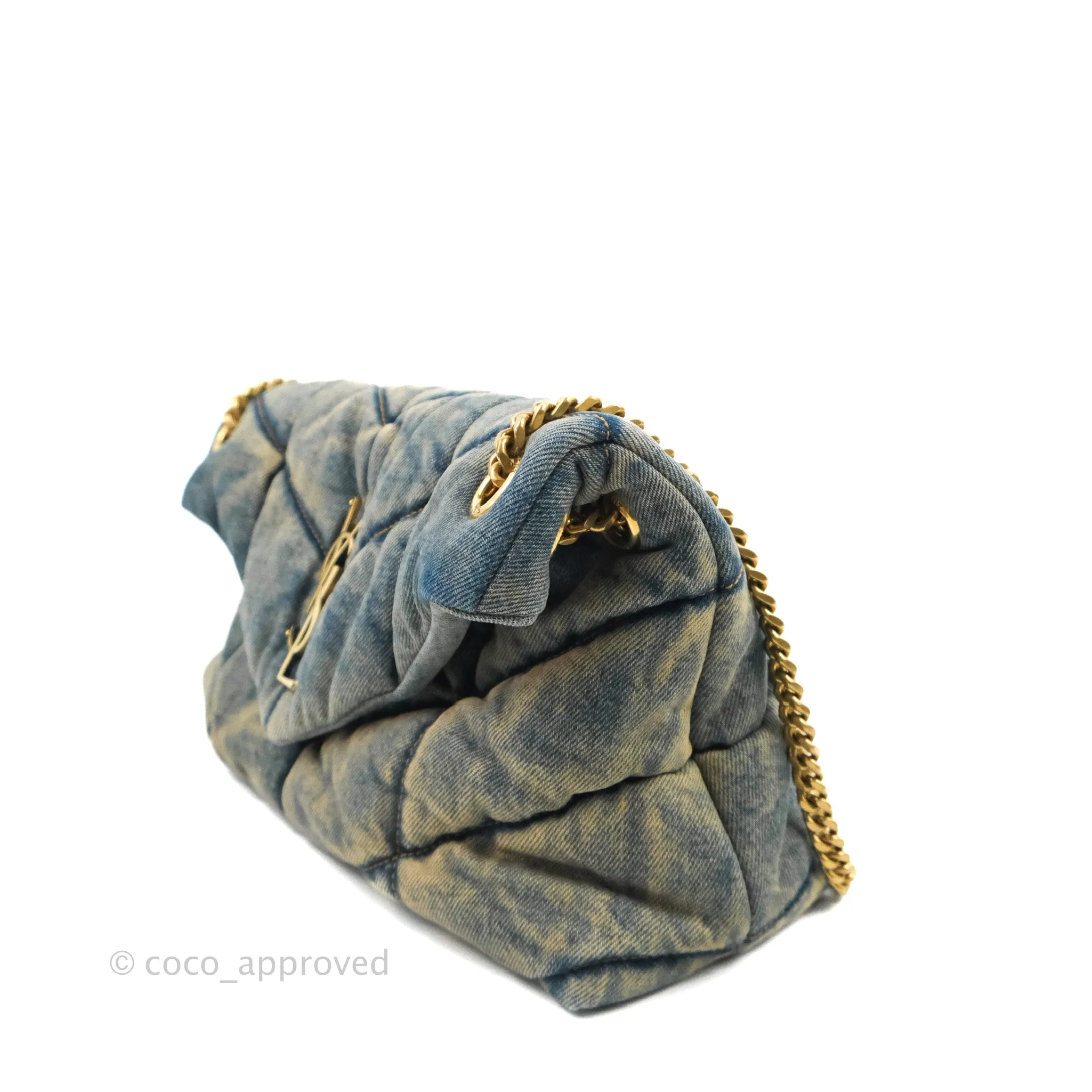 Saint Laurent Puffer Small Chain Bag Vintage Denim Suede Rodeo Blue