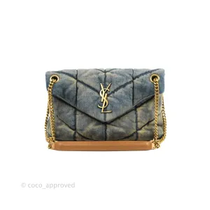 Saint Laurent Puffer Small Chain Bag Vintage Denim Suede Rodeo Blue