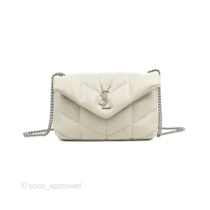 Saint Laurent Puffer Toy Bag Blanc Vintage Lambskin Silver Hardware