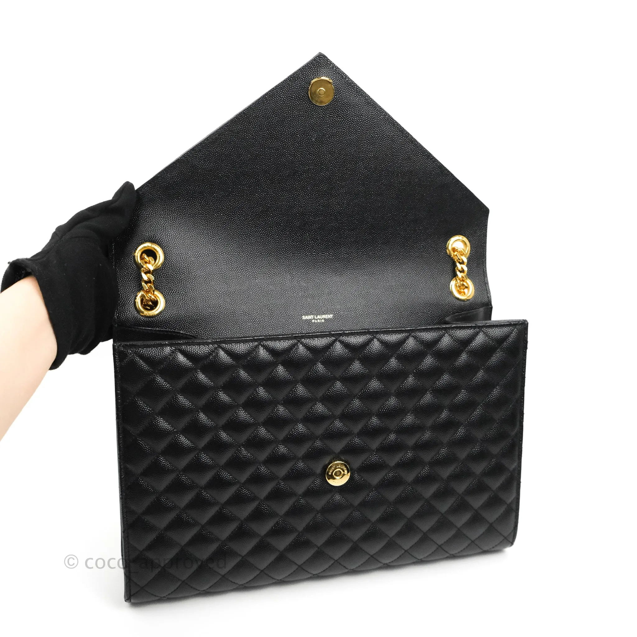 Saint Laurent Quilted Envelope Large Black Caviar Gold Hardware