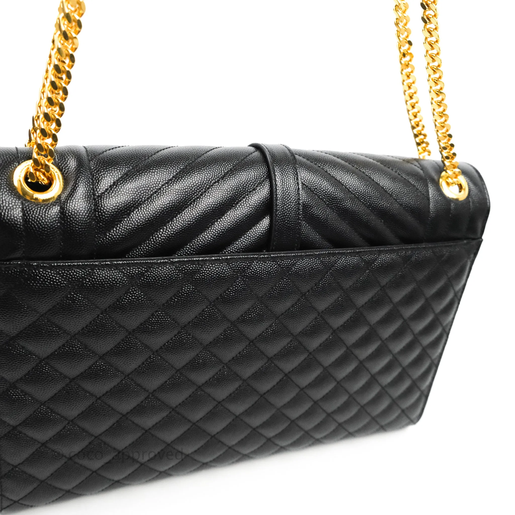 Saint Laurent Quilted Envelope Large Black Caviar Gold Hardware