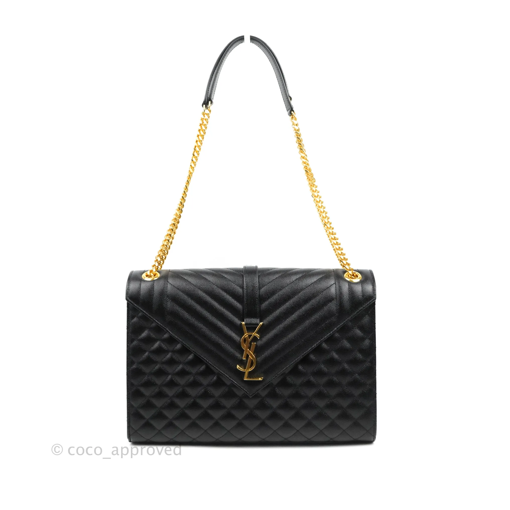 Saint Laurent Quilted Envelope Large Black Caviar Gold Hardware