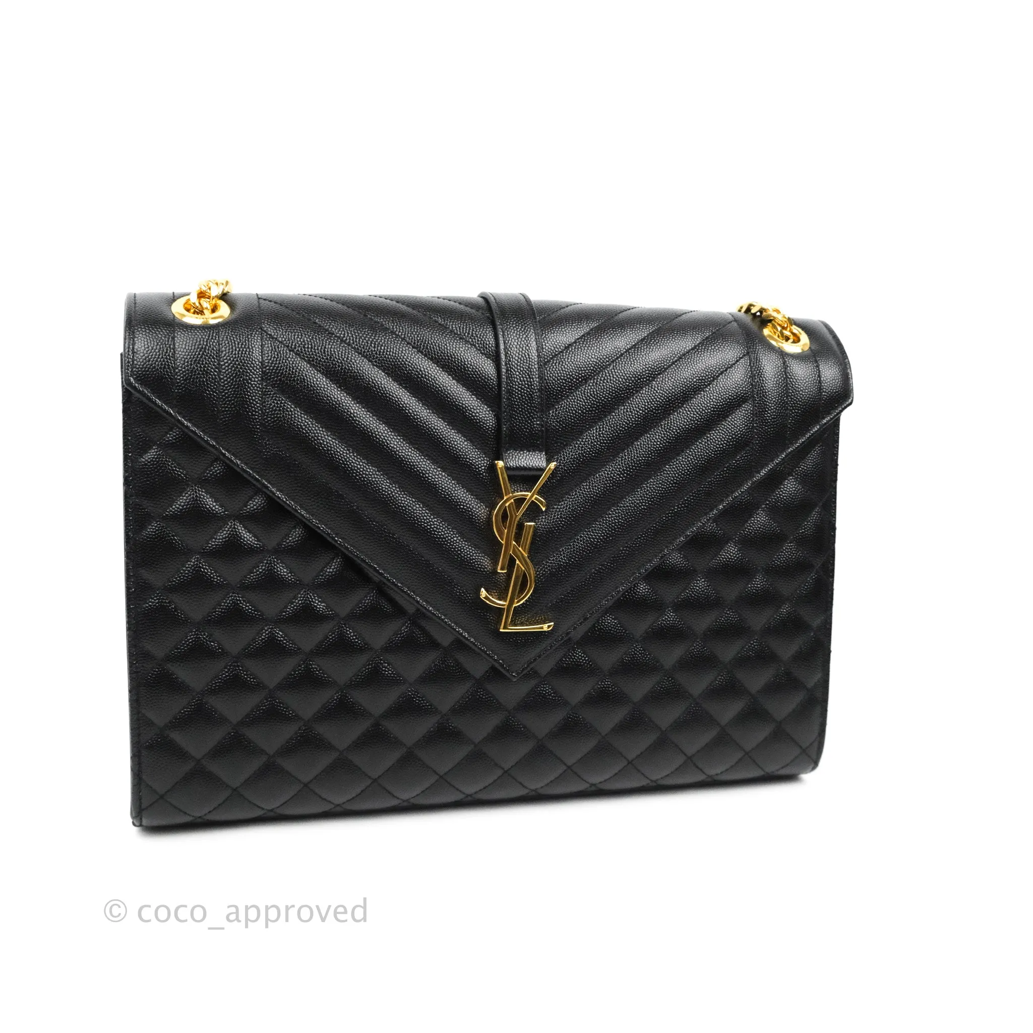 Saint Laurent Quilted Envelope Large Black Caviar Gold Hardware