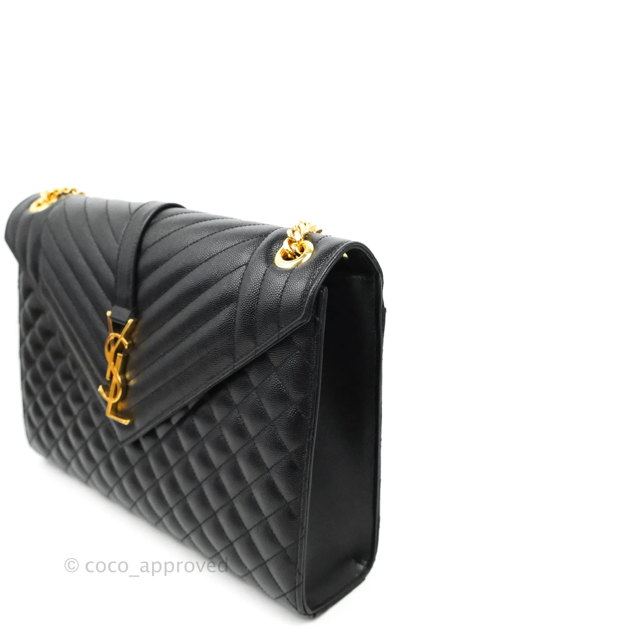 Saint Laurent Quilted Envelope Large Black Caviar Gold Hardware