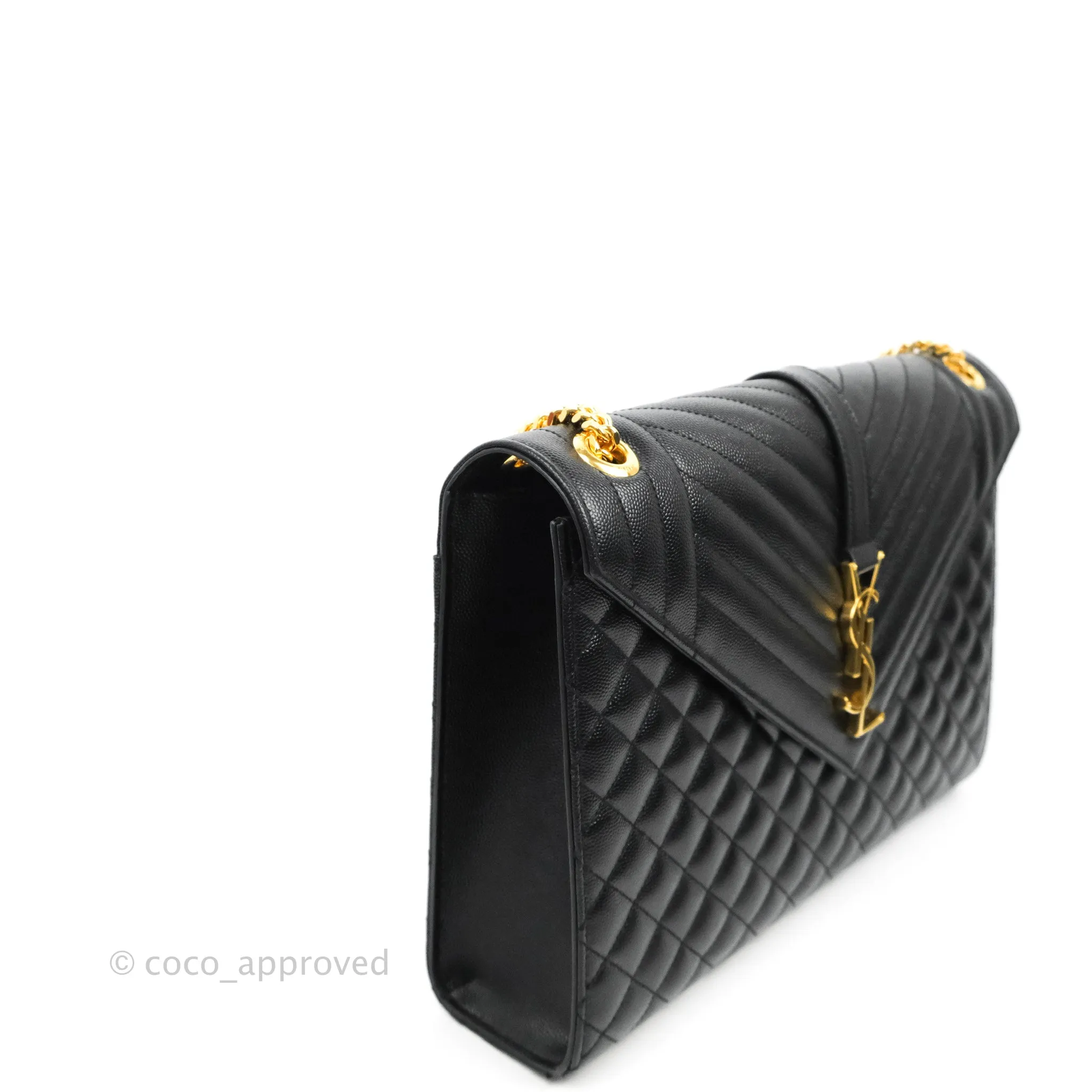 Saint Laurent Quilted Envelope Large Black Caviar Gold Hardware
