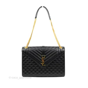 Saint Laurent Quilted Envelope Large Black Caviar Gold Hardware