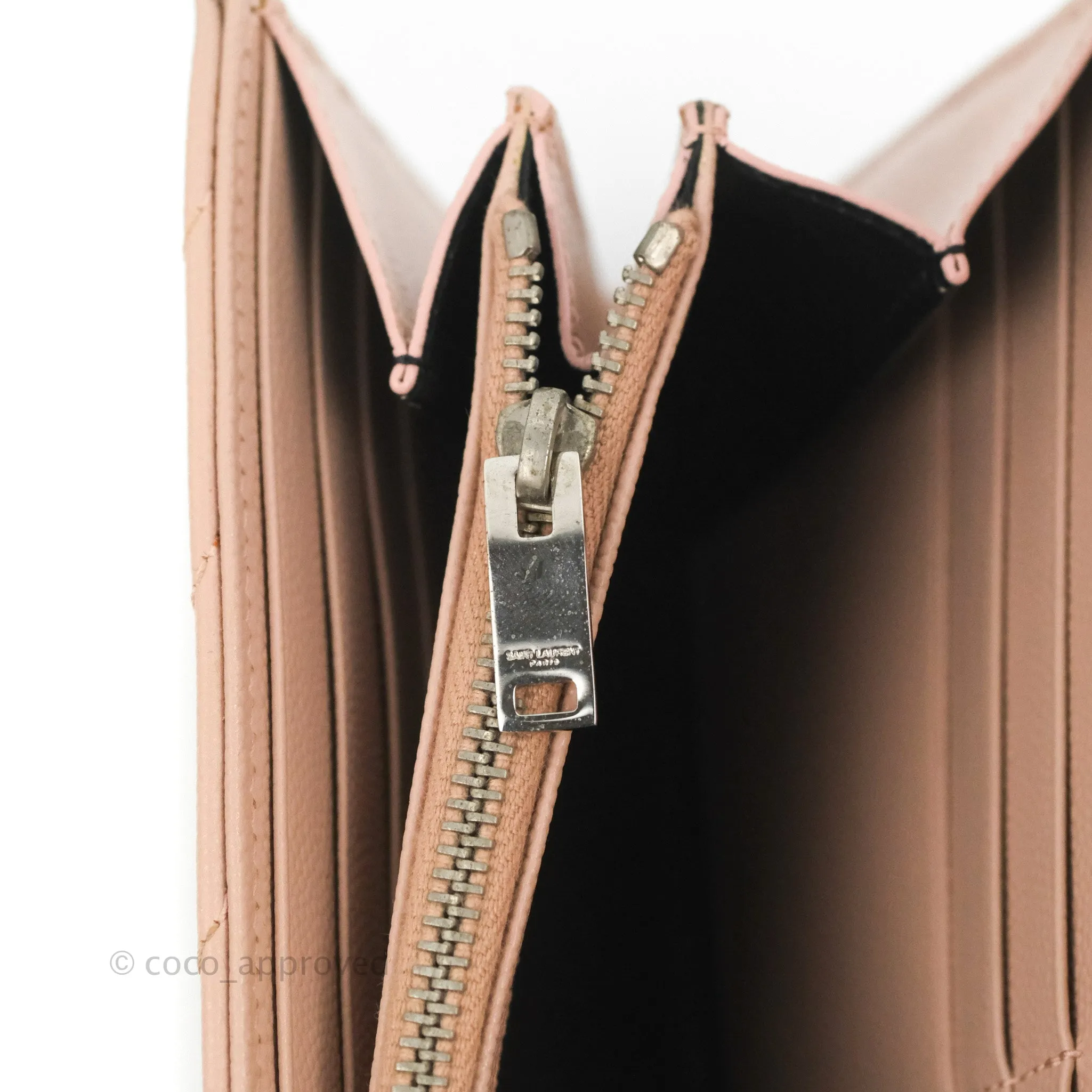 Saint Laurent Quilted Envelope Wallet Pink Grained Leather Silver Hardware