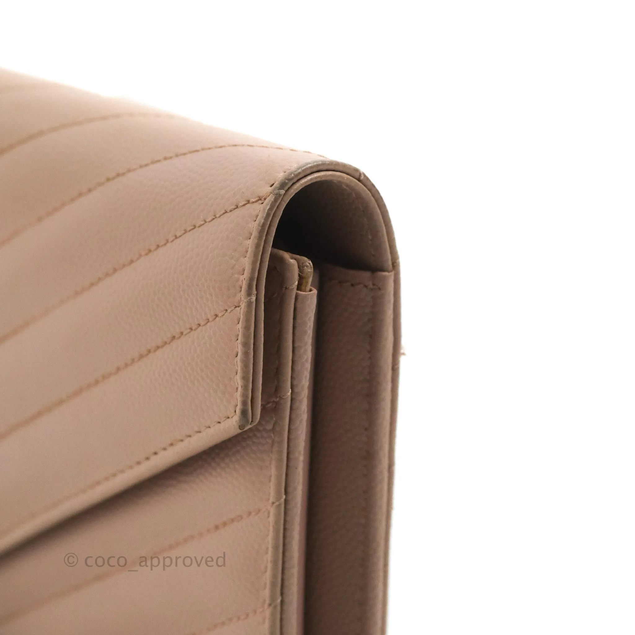 Saint Laurent Quilted Envelope Wallet Pink Grained Leather Silver Hardware