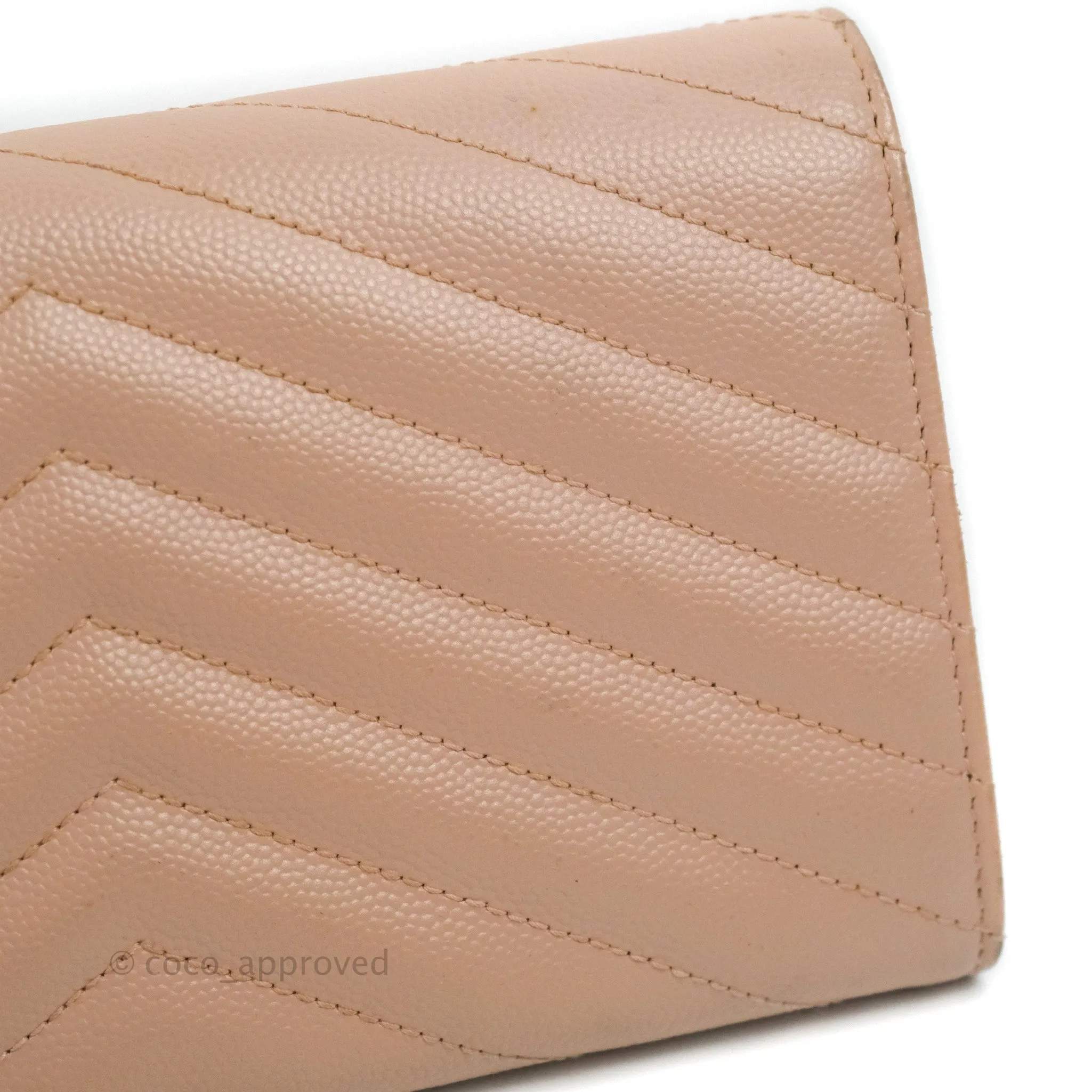 Saint Laurent Quilted Envelope Wallet Pink Grained Leather Silver Hardware