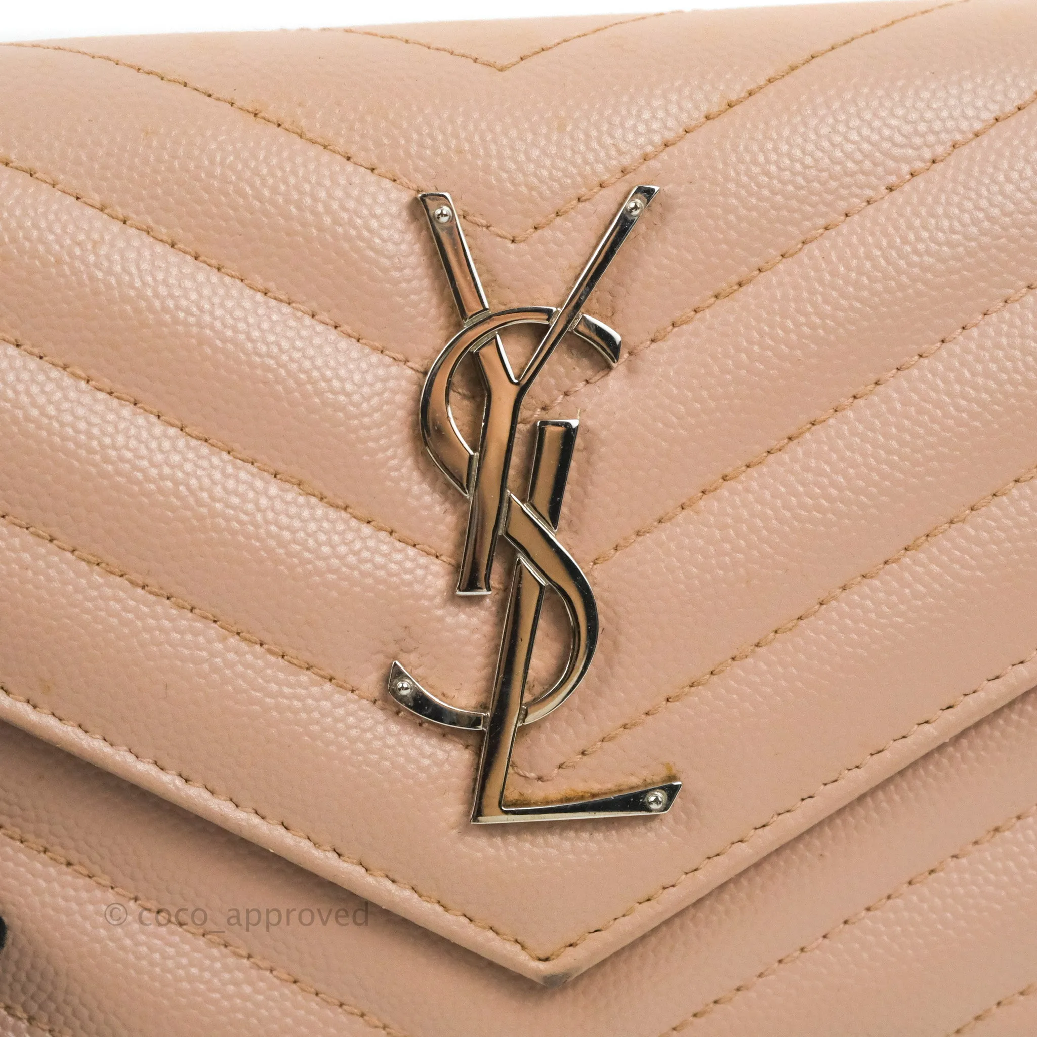 Saint Laurent Quilted Envelope Wallet Pink Grained Leather Silver Hardware
