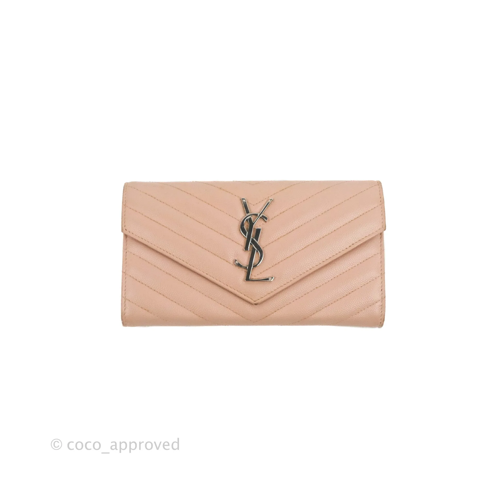 Saint Laurent Quilted Envelope Wallet Pink Grained Leather Silver Hardware
