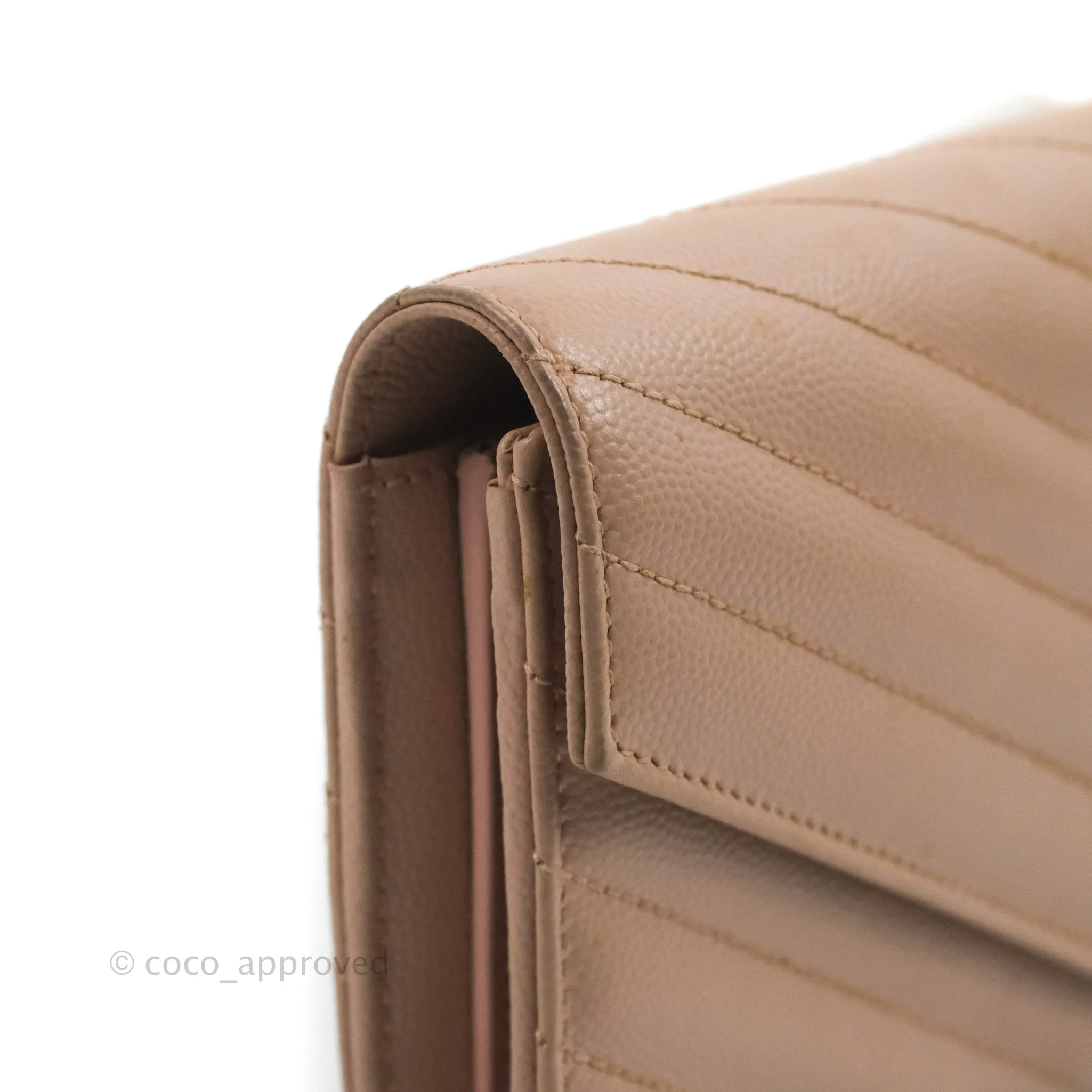 Saint Laurent Quilted Envelope Wallet Pink Grained Leather Silver Hardware