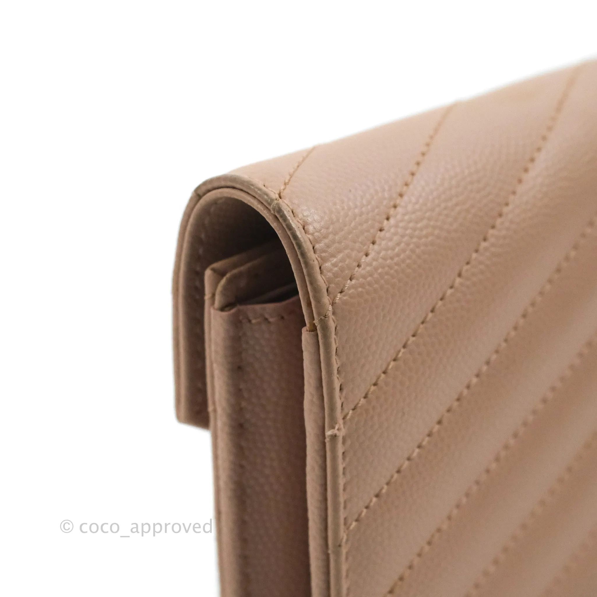 Saint Laurent Quilted Envelope Wallet Pink Grained Leather Silver Hardware