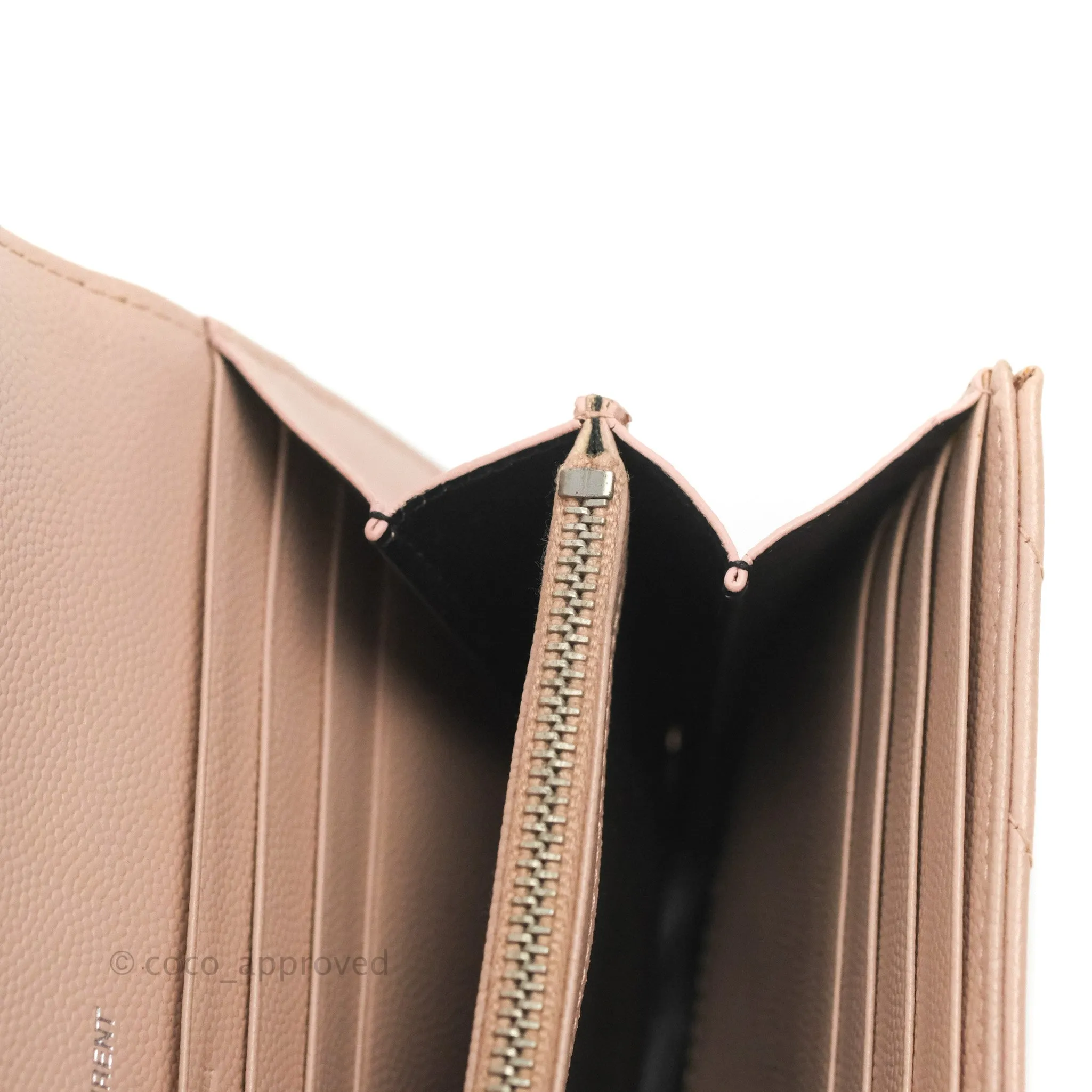 Saint Laurent Quilted Envelope Wallet Pink Grained Leather Silver Hardware