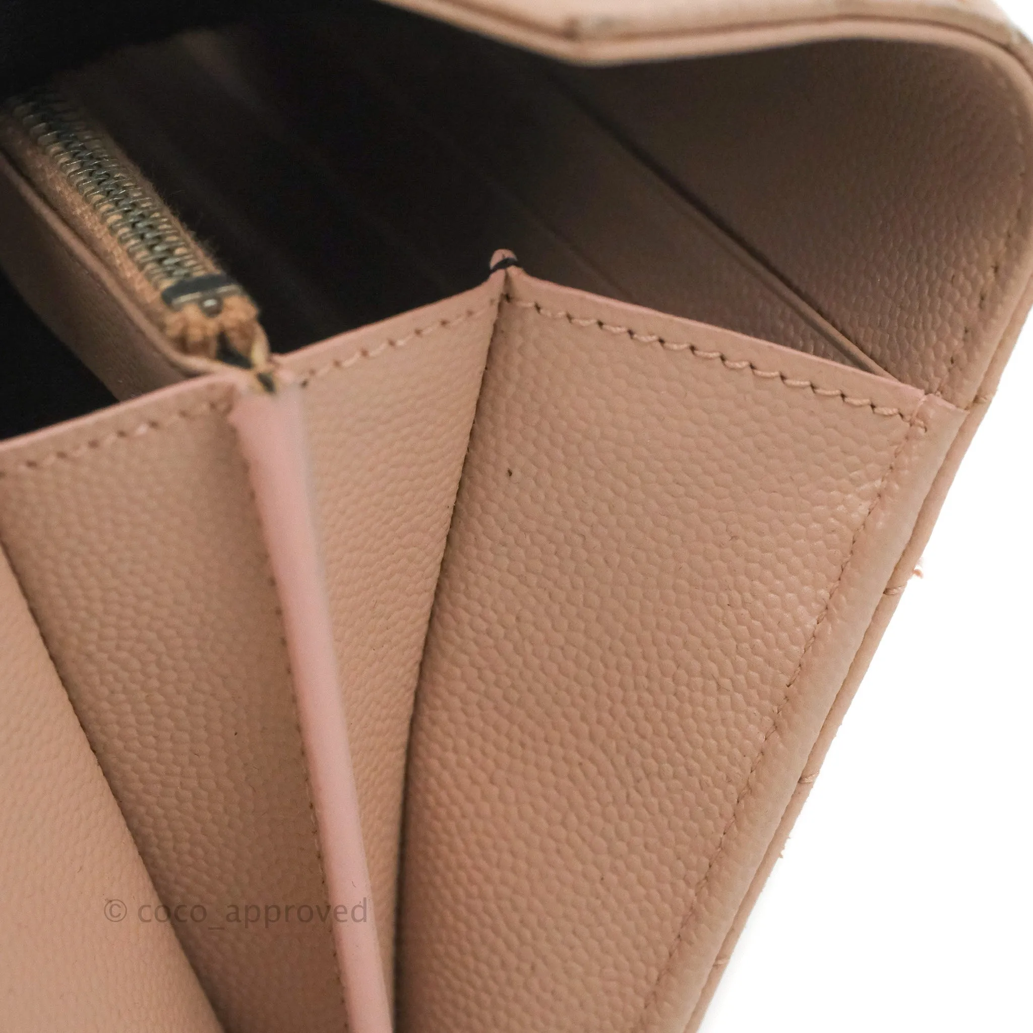 Saint Laurent Quilted Envelope Wallet Pink Grained Leather Silver Hardware