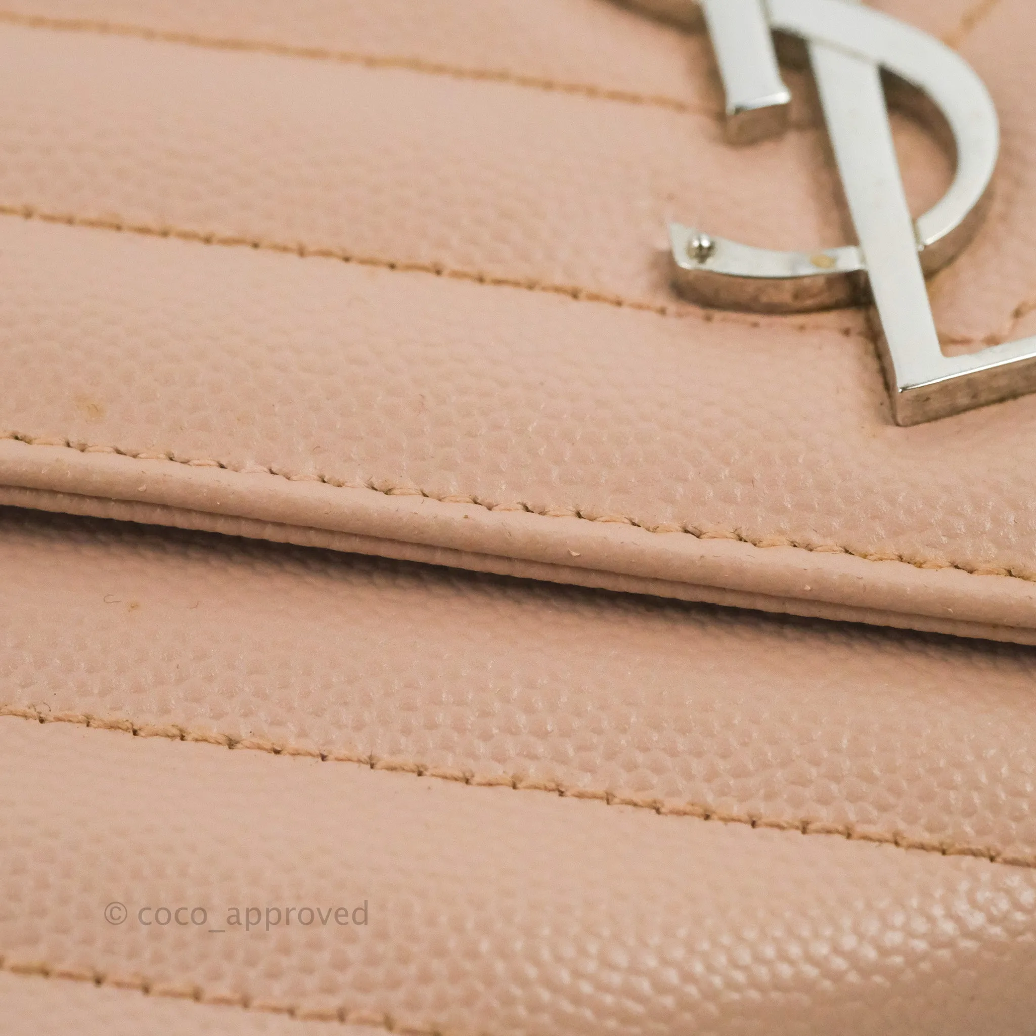 Saint Laurent Quilted Envelope Wallet Pink Grained Leather Silver Hardware
