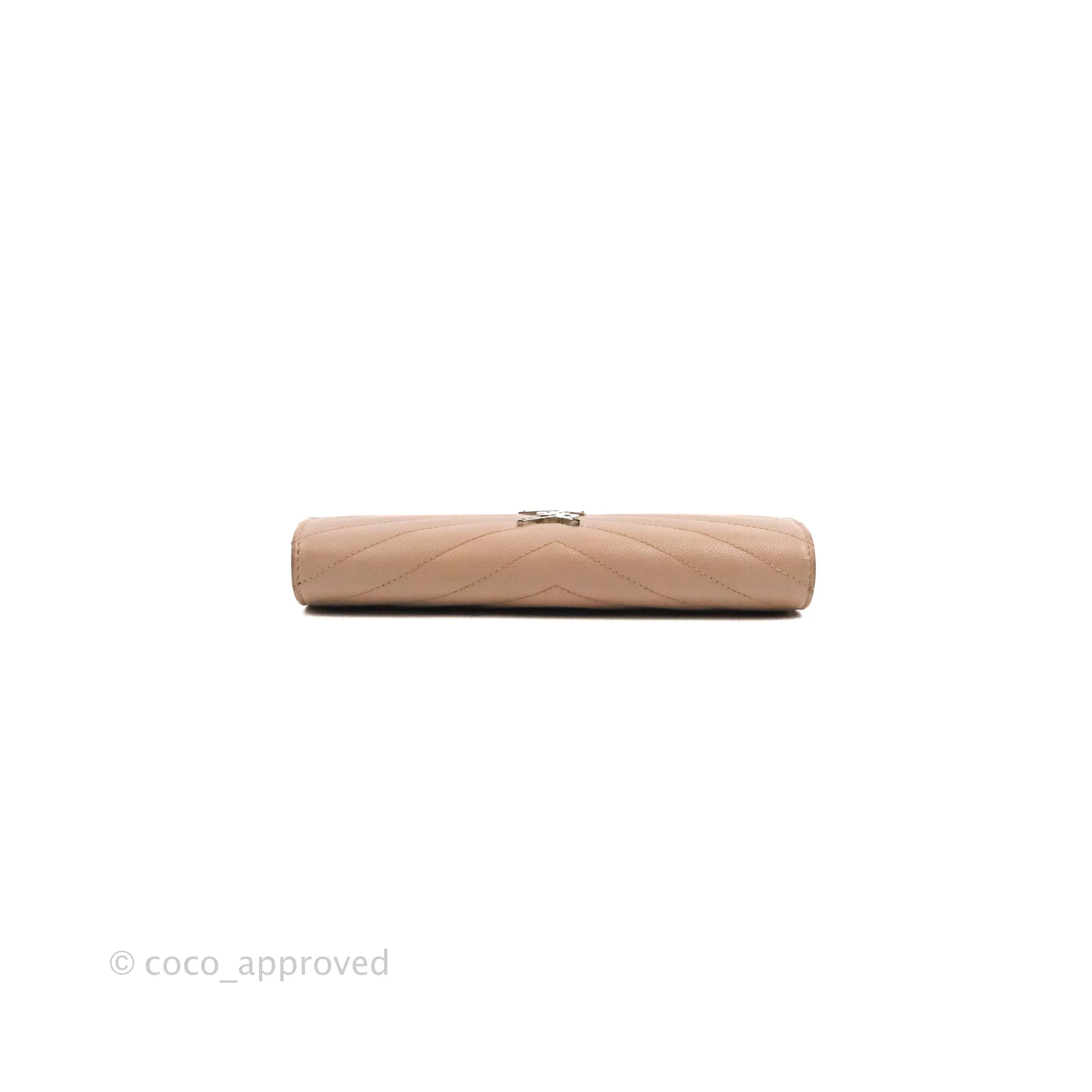 Saint Laurent Quilted Envelope Wallet Pink Grained Leather Silver Hardware